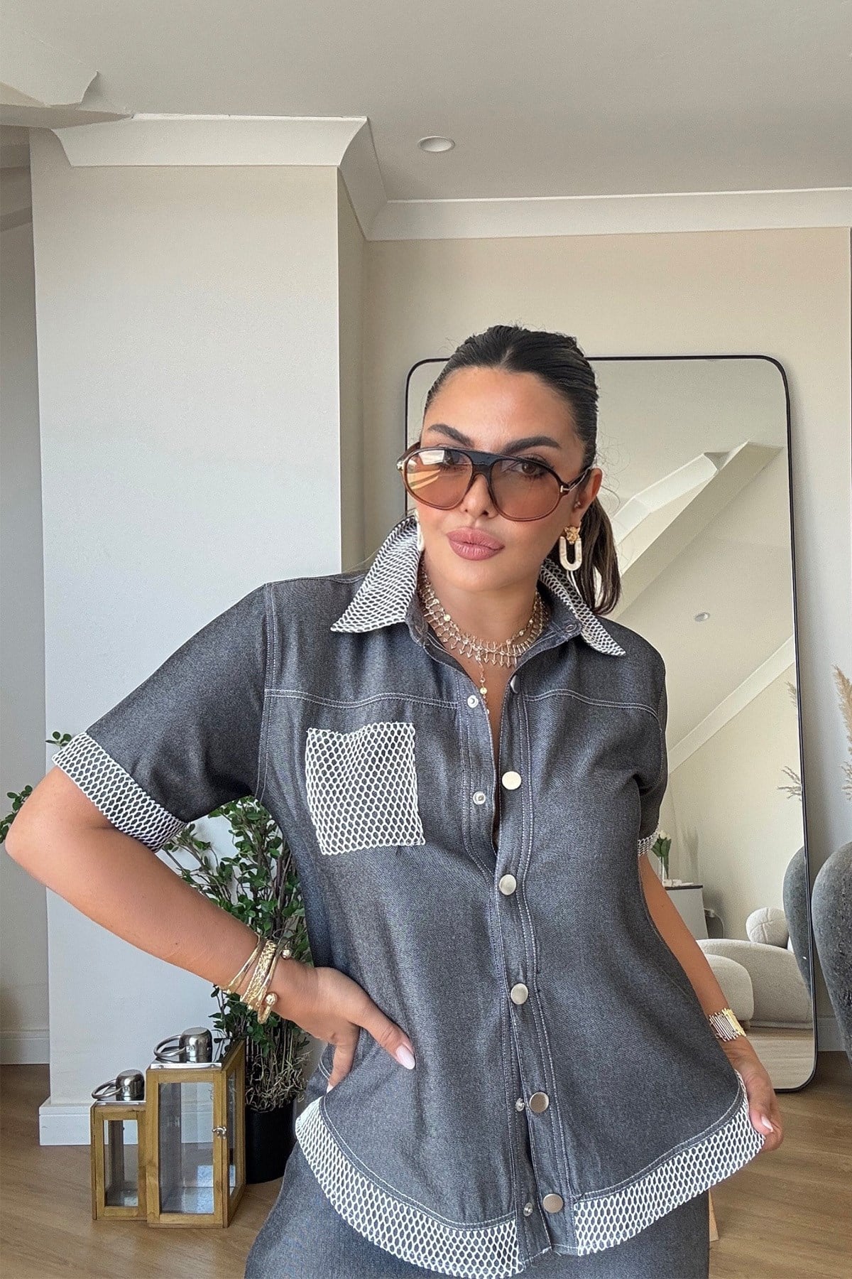 Tensel Denim Efekt File Garnili Takım Füme