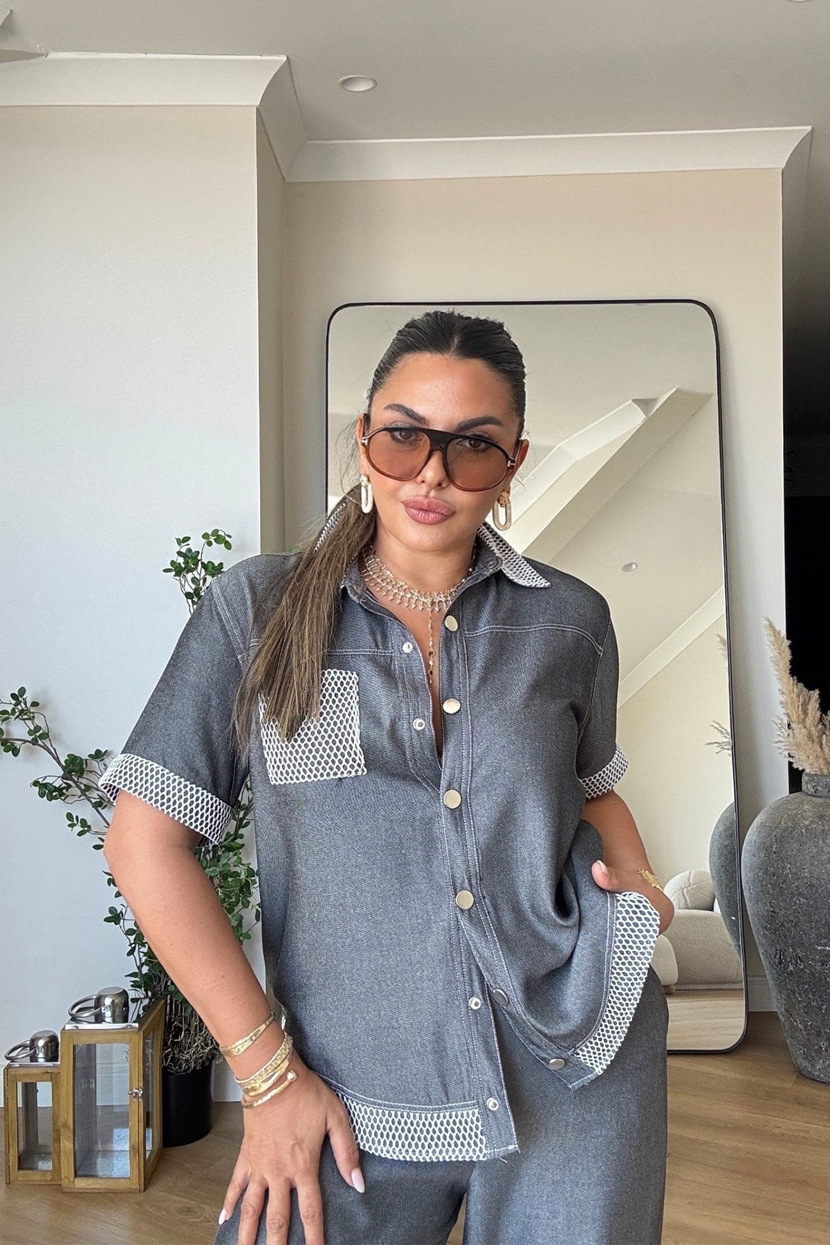 Tensel Denim Efekt File Garnili Takım Füme