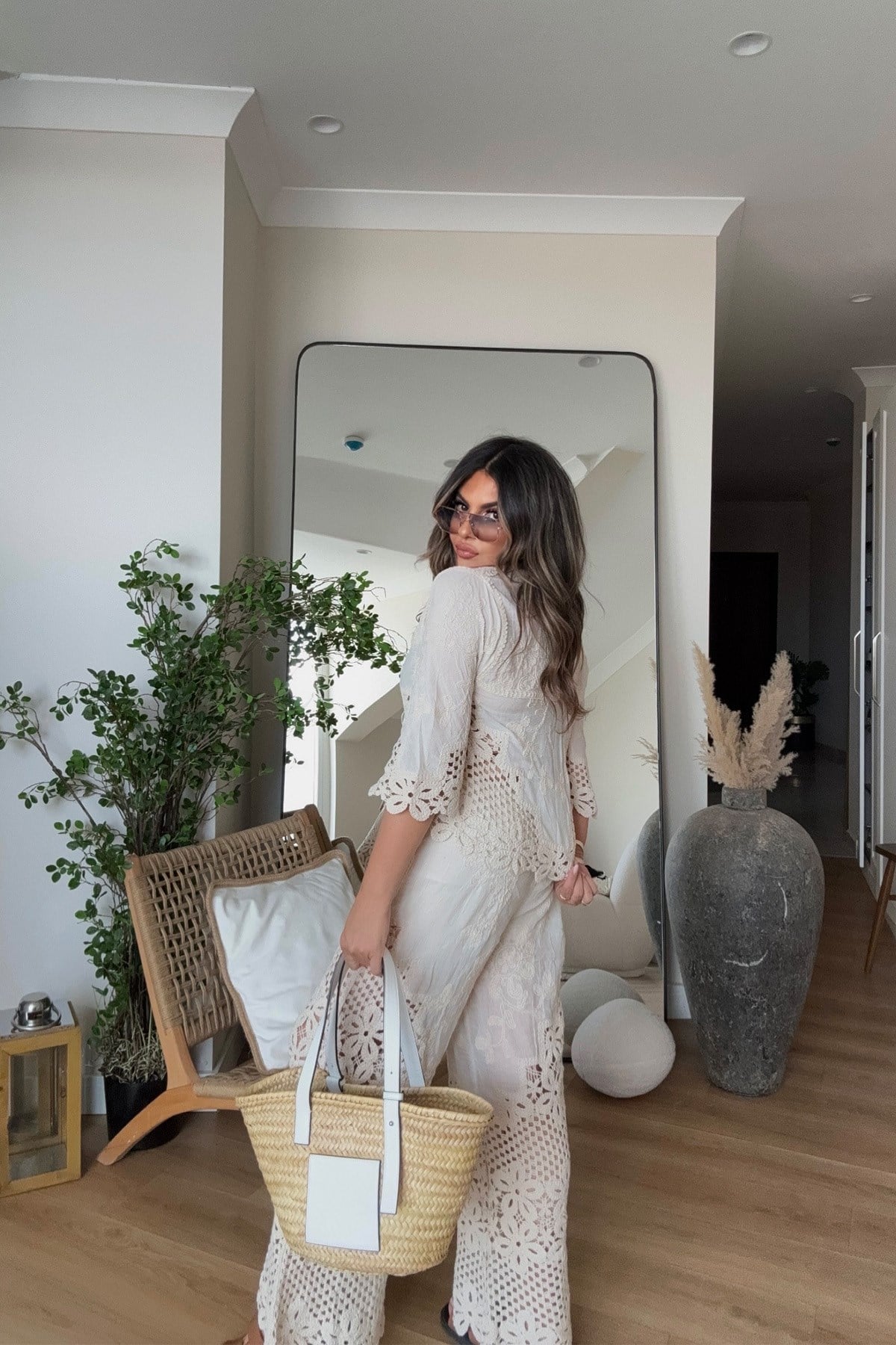 Tığ İşi Detaylı Pantolon Takım Taş