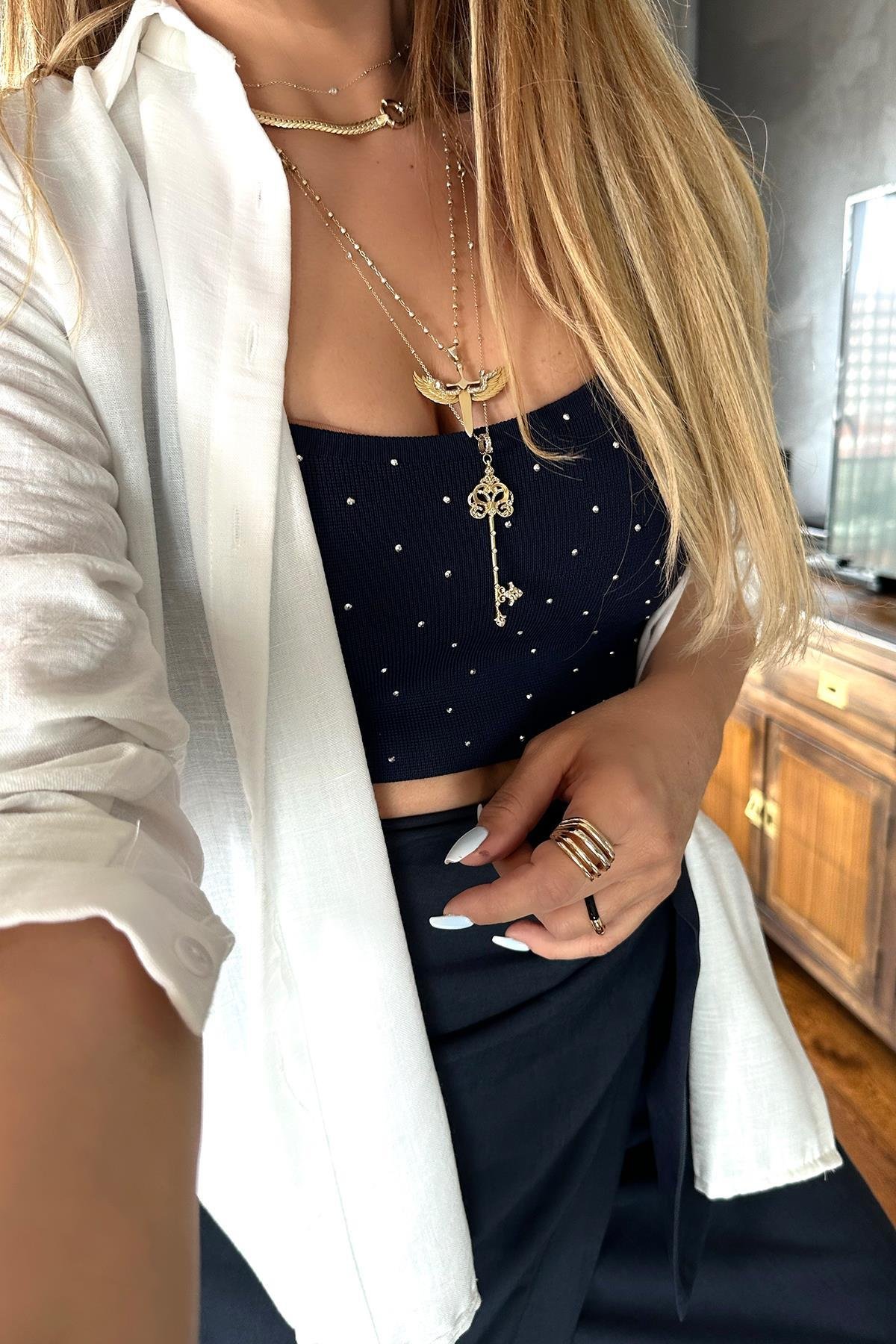 Troklu Triko Crop Lacivert