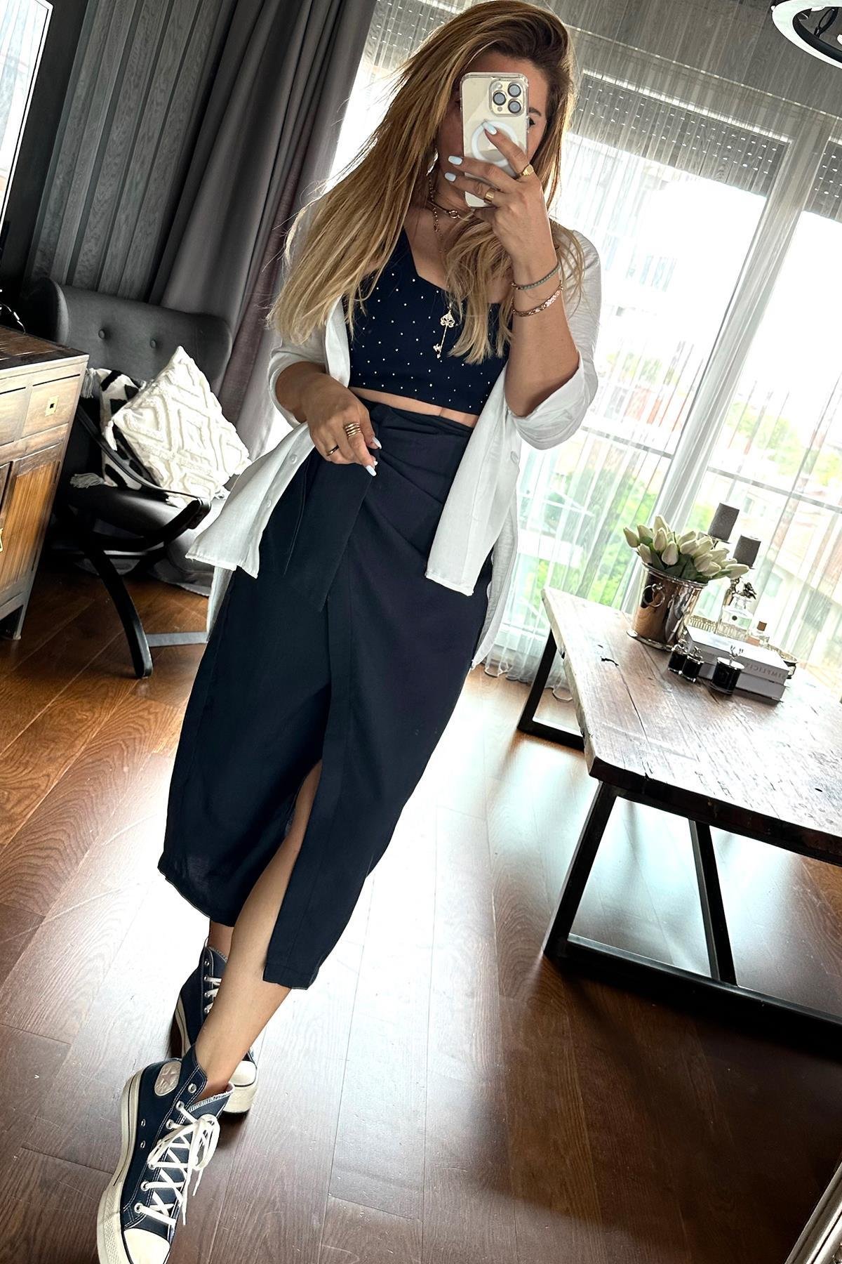 Troklu Triko Crop Lacivert