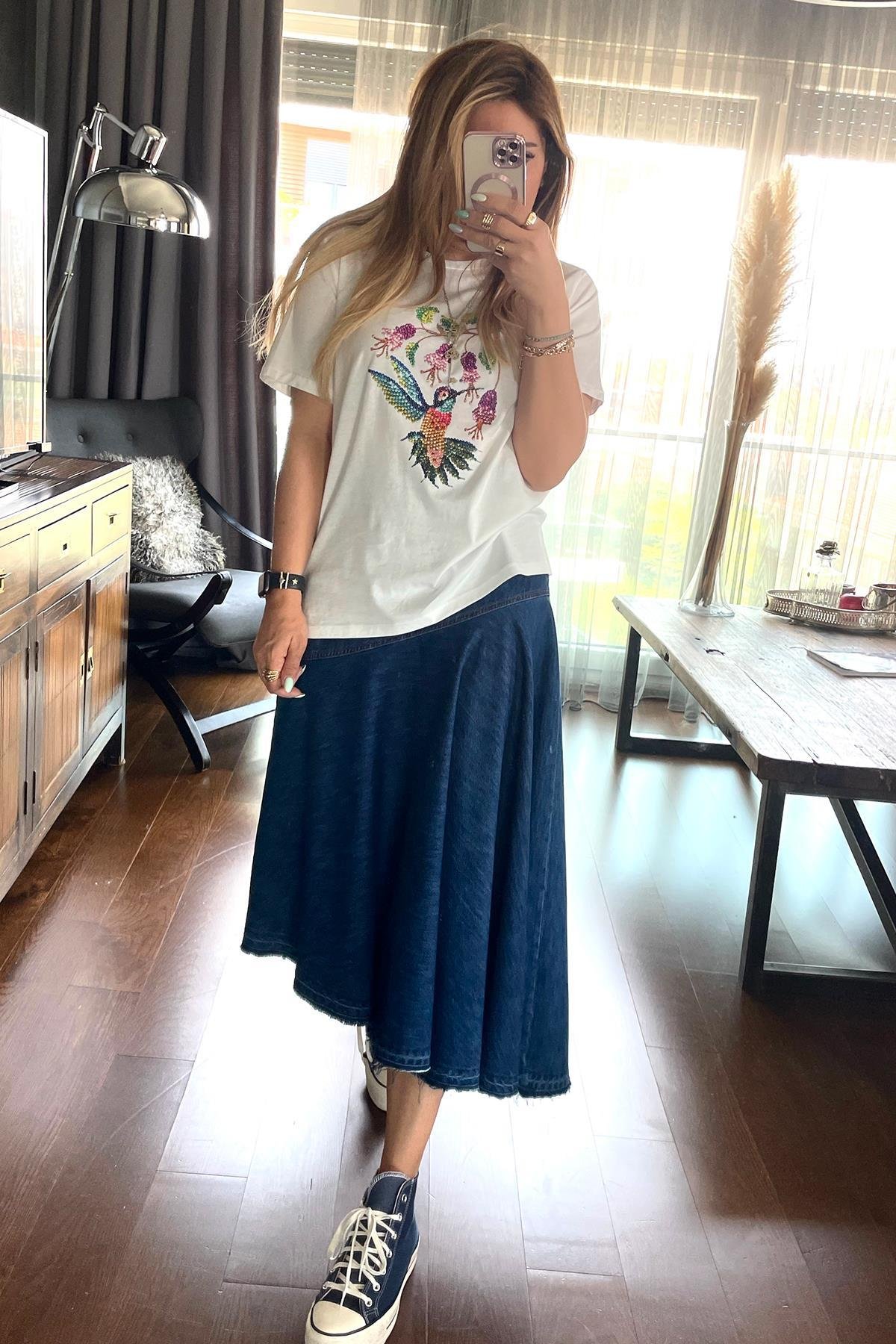 Üzümlü Tshirt Ekru