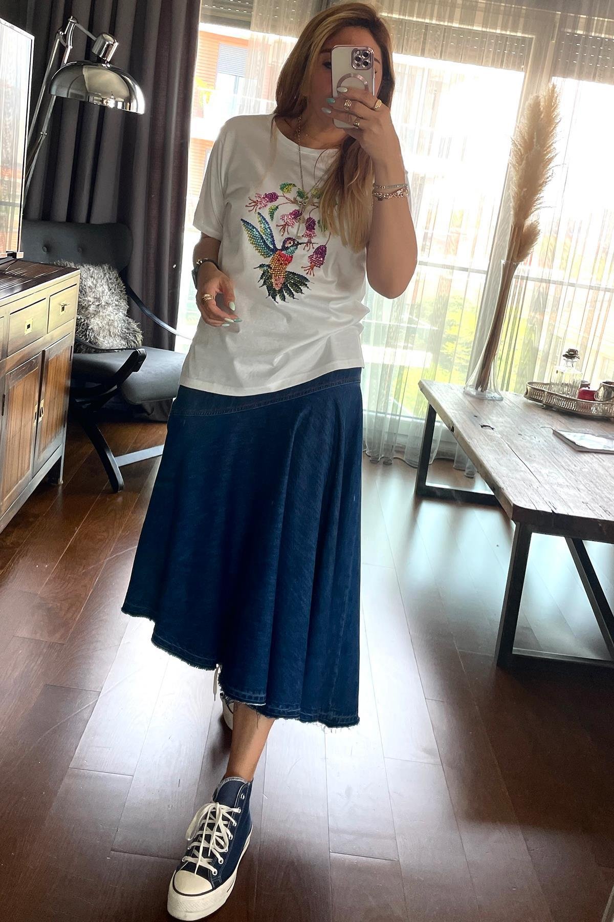 Üzümlü Tshirt Ekru