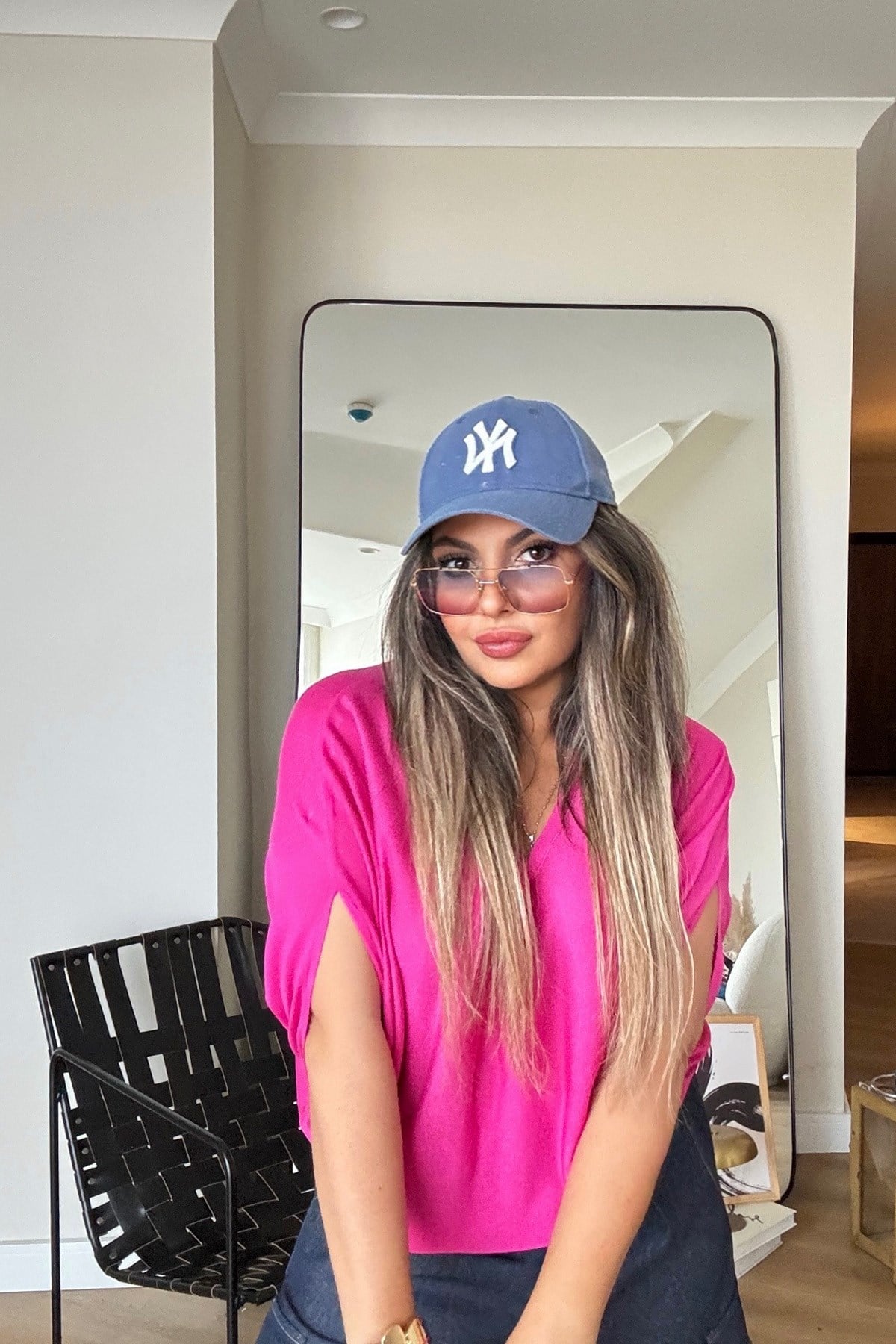 V Yaka İnce Yarım Kol Kazak Pembe