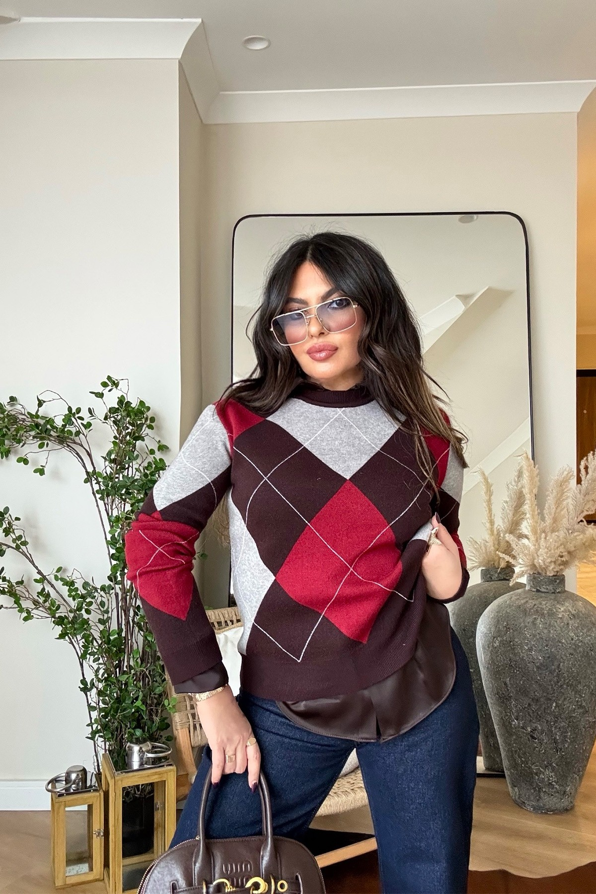 Viscosoft Luxe Triko Kazak kahve kırmızı