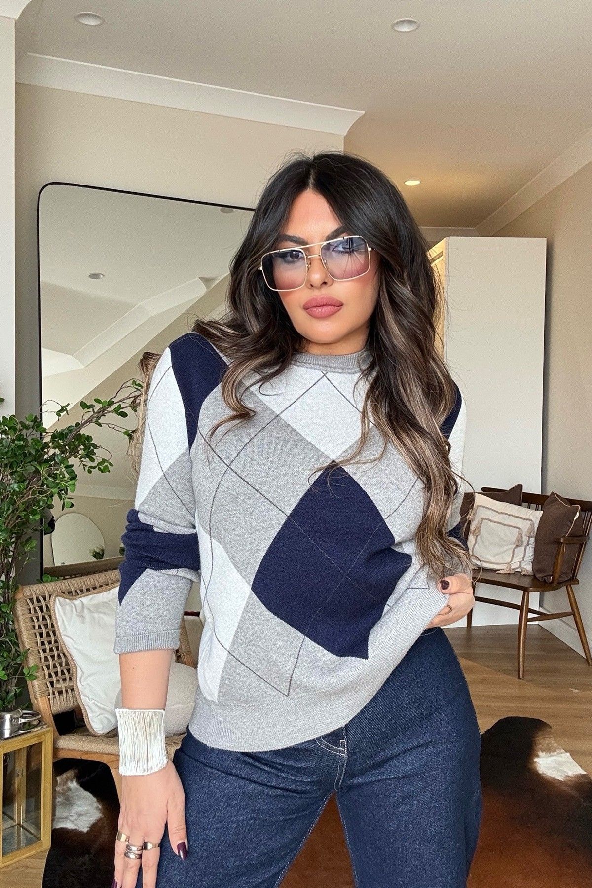 Viscosoft Luxe Triko Kazak Lacivert-Gri