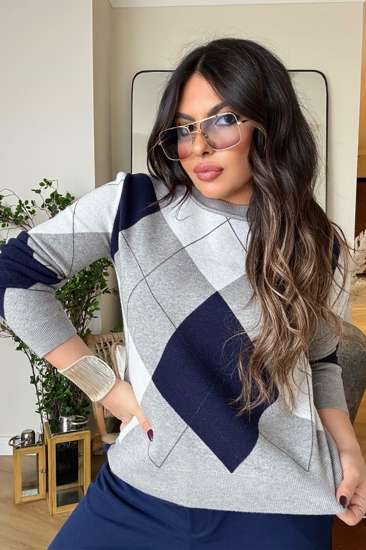 Viscosoft Luxe Triko Kazak Lacivert-Gri
