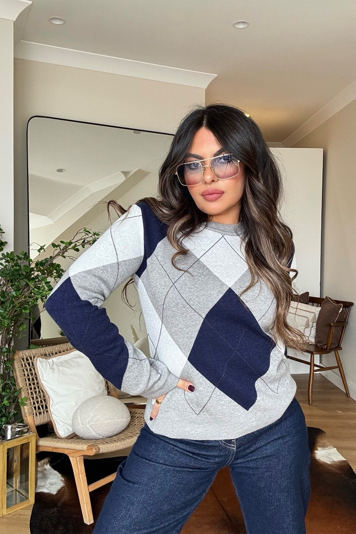 Viscosoft Luxe Triko Kazak Lacivert-Gri