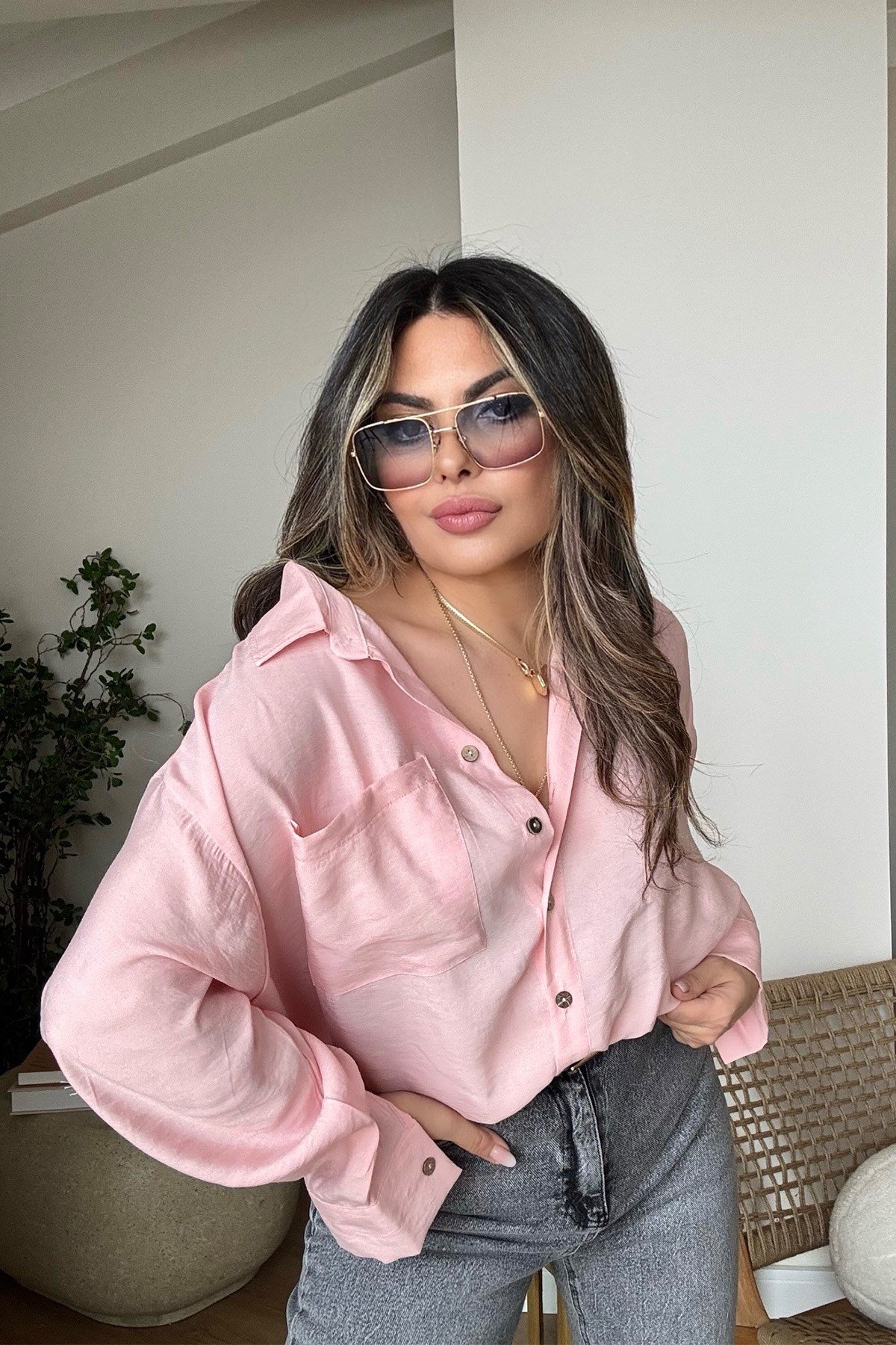 Vual Kumaş Gömlek şeker pembe
