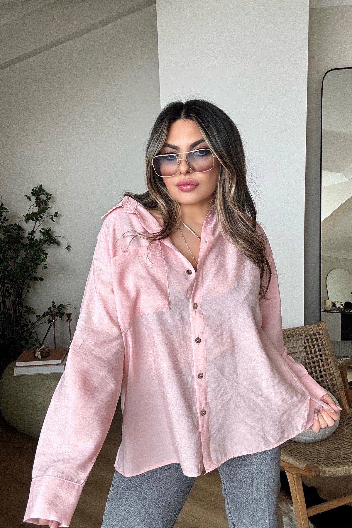 Vual Kumaş Gömlek şeker pembe