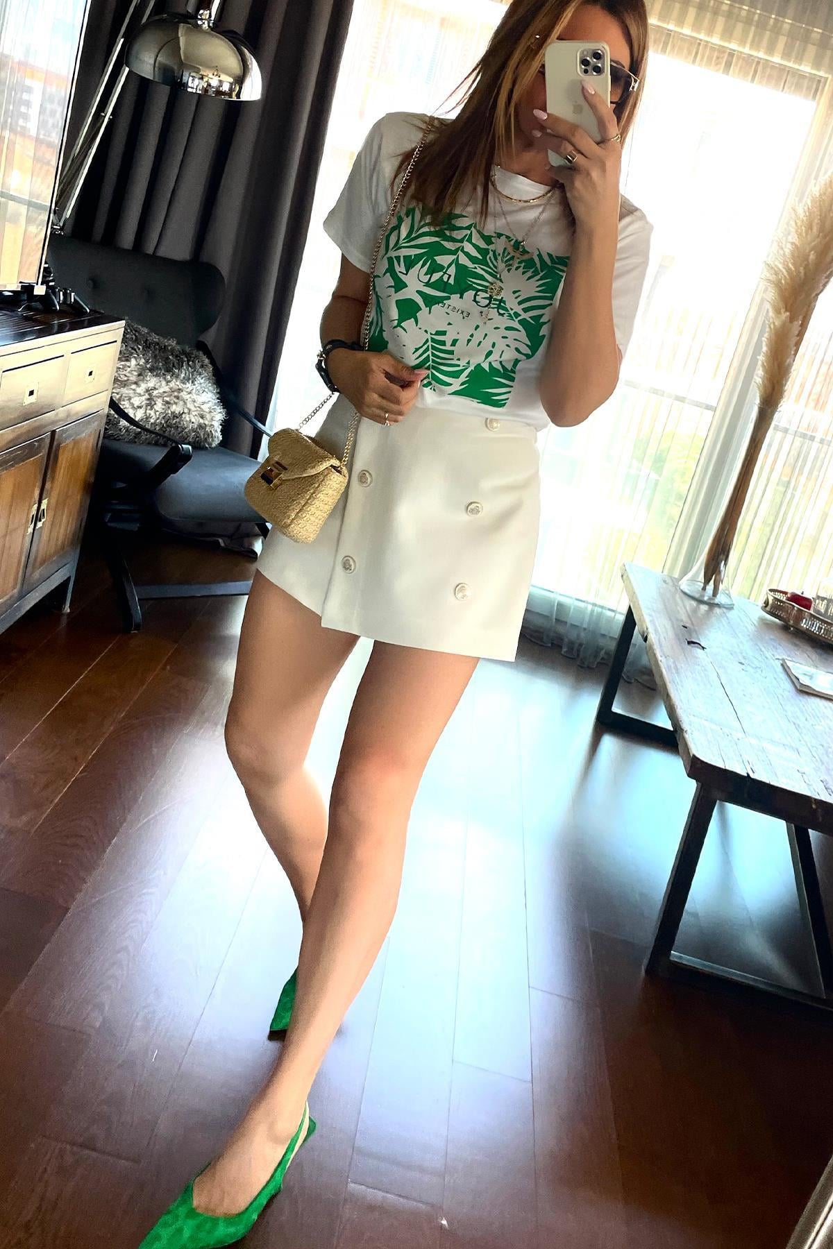 Yaprak Baskılı Tshirt Yeşil