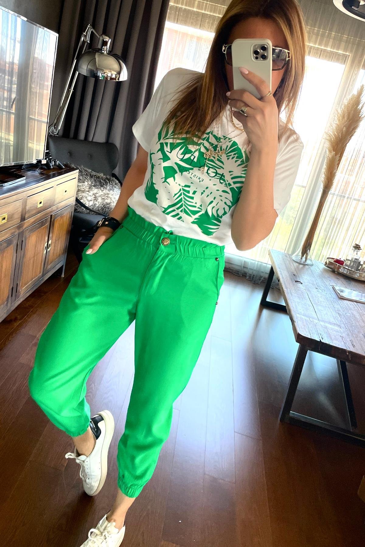 Yaprak Baskılı Tshirt Yeşil