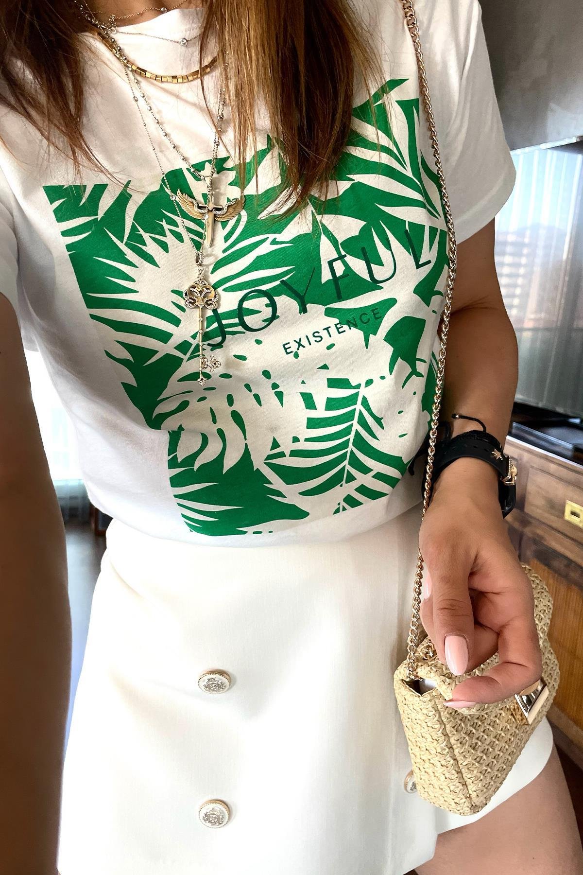 Yaprak Baskılı Tshirt Yeşil