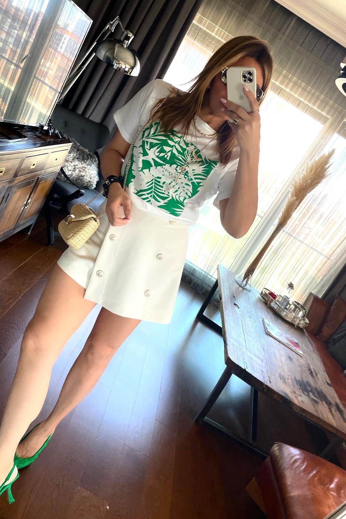 Yaprak Baskılı Tshirt Yeşil