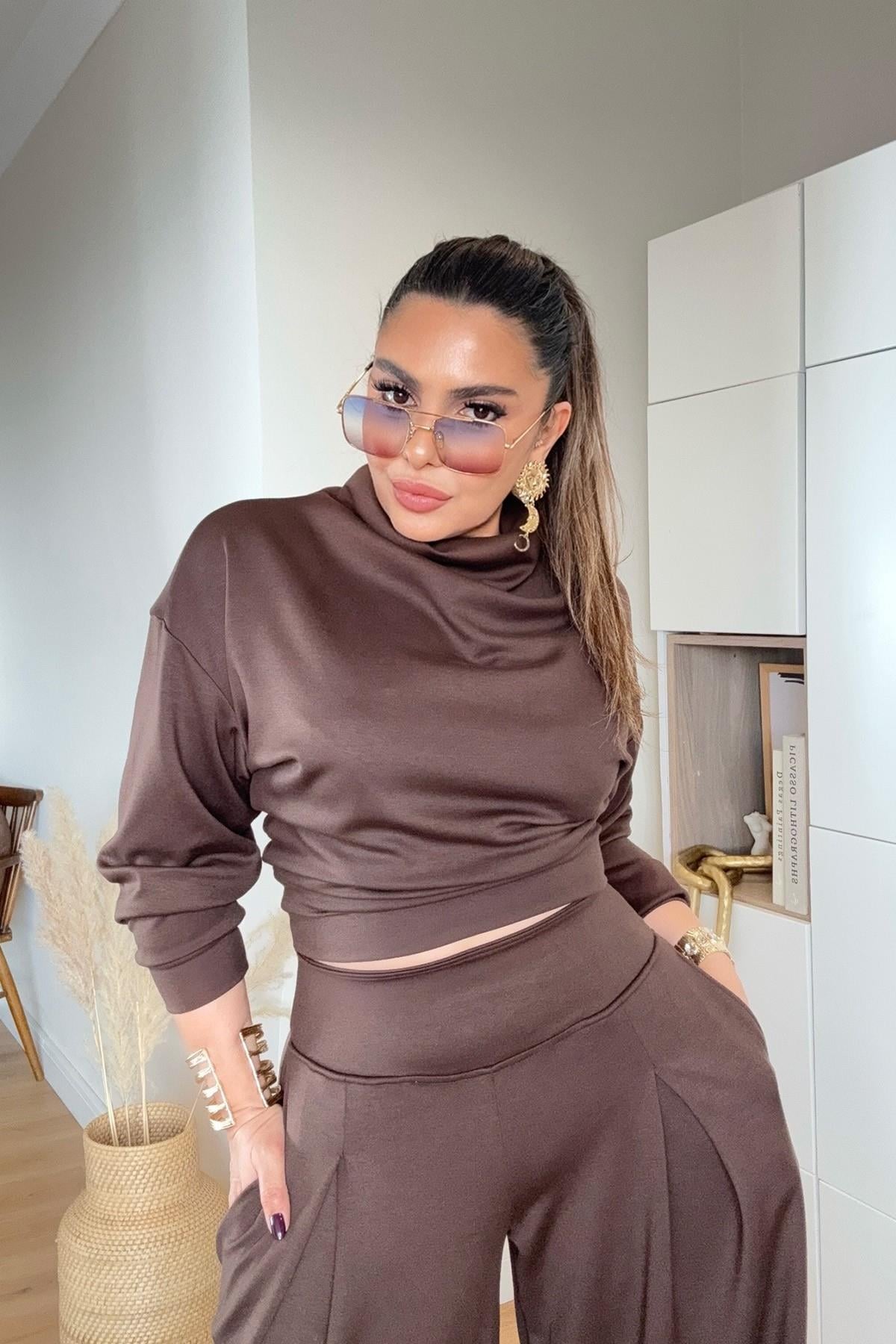 Yarım Balıkçı Yarasa Kol Takım Acı Kahve
