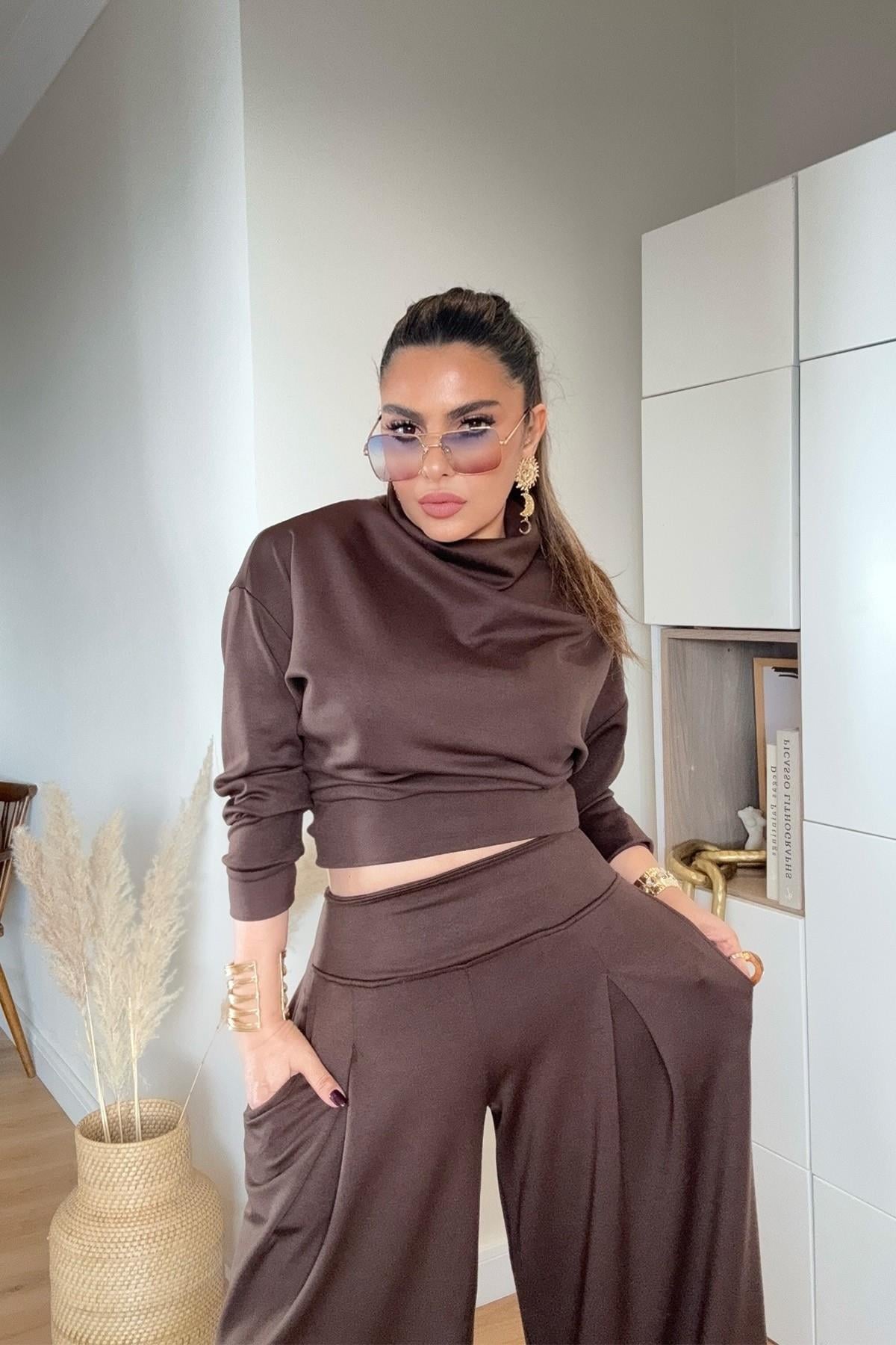 Yarım Balıkçı Yarasa Kol Takım Acı Kahve