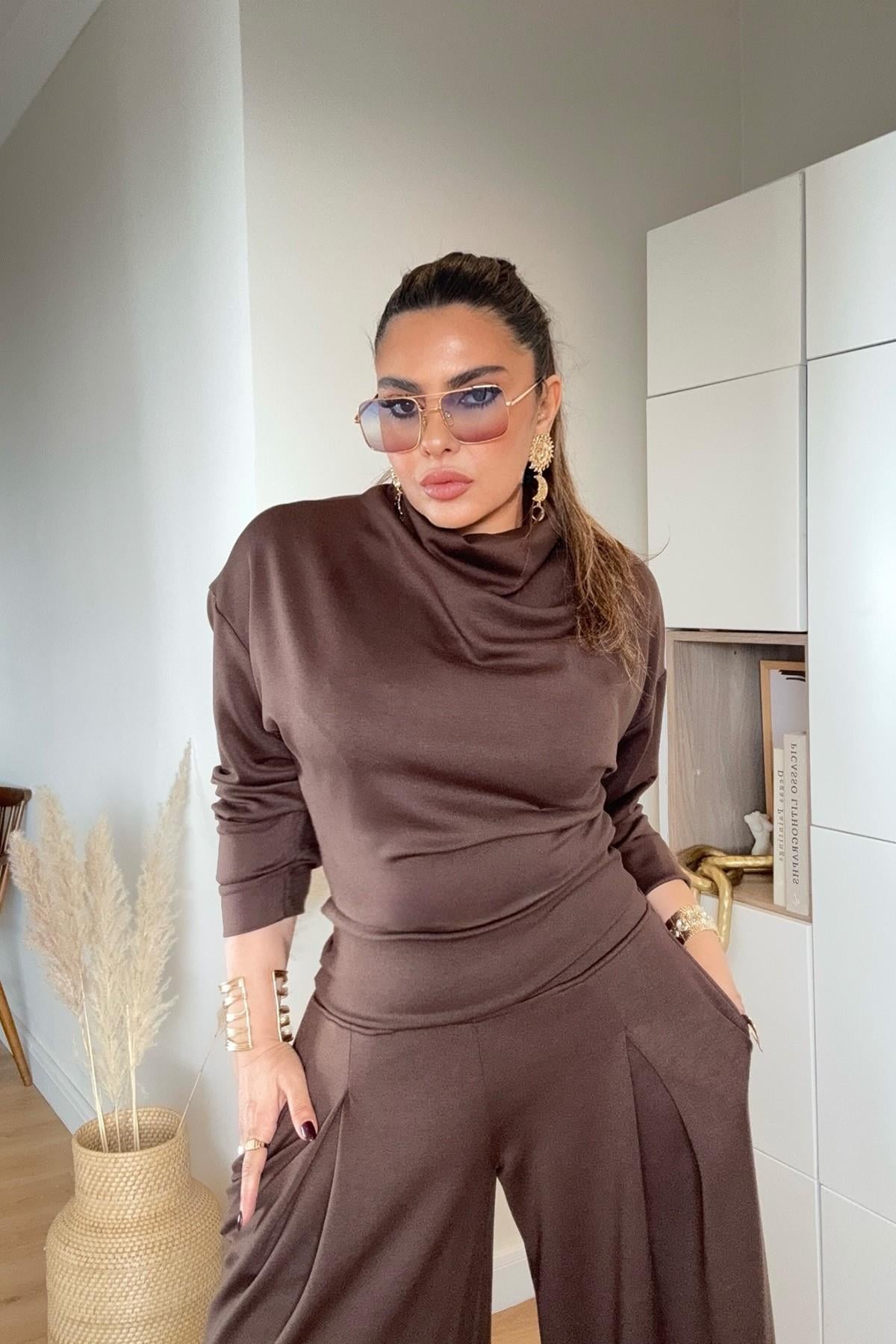 Yarım Balıkçı Yarasa Kol Takım Acı Kahve