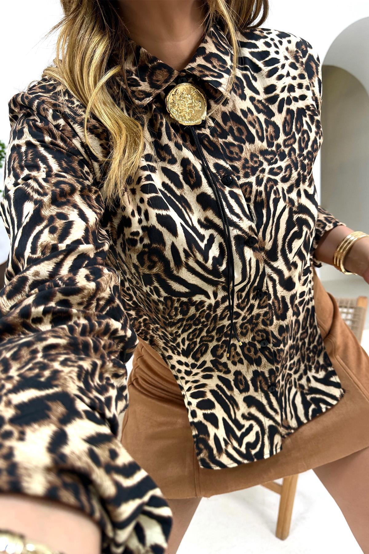 Yarım Bodysuit Model Gömlek Leopar