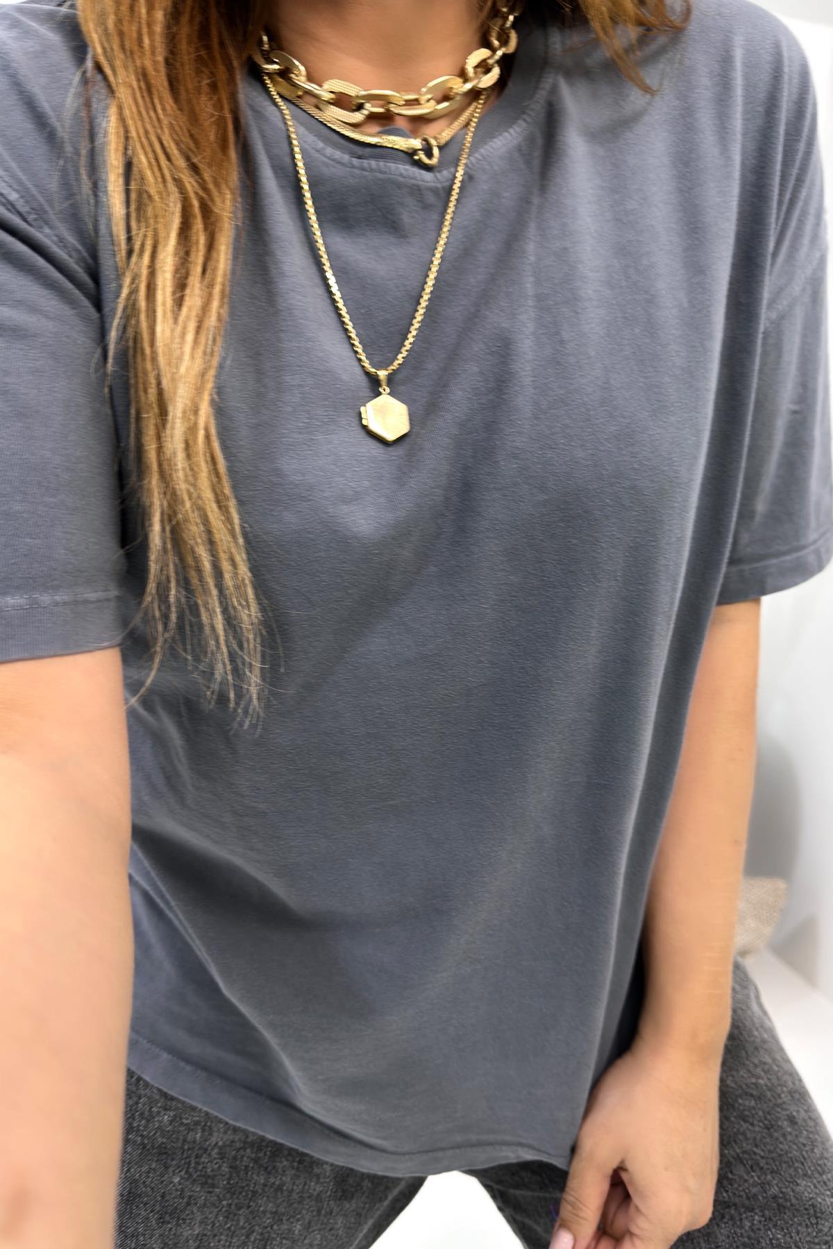 Yıkamalı Basic Tshirt Gri