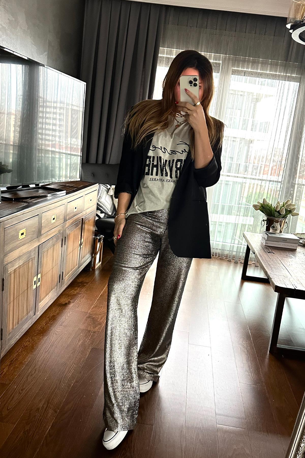 Yıkamalı Delikli Oversize Tshirt Taş
