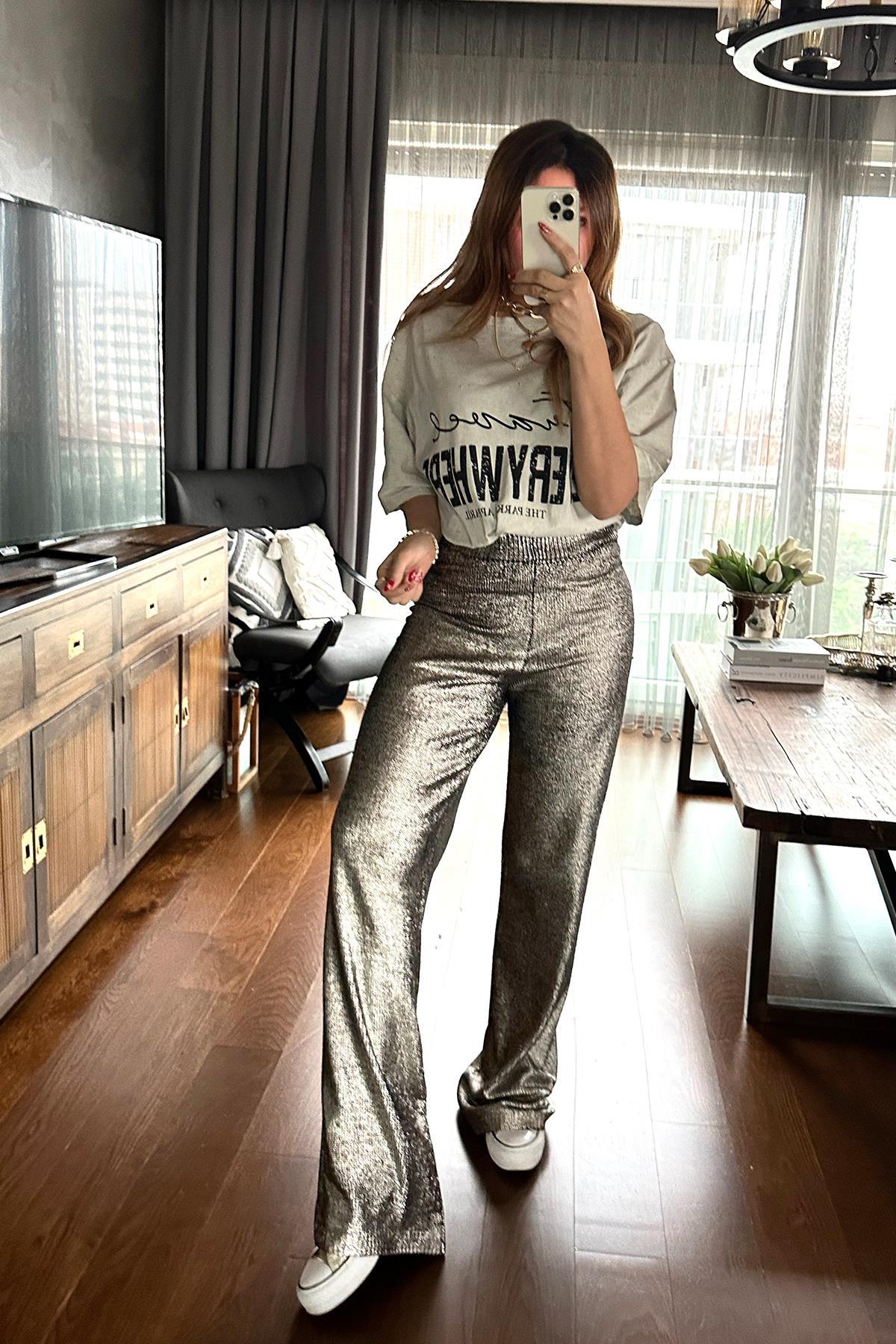 Yıkamalı Delikli Oversize Tshirt Taş