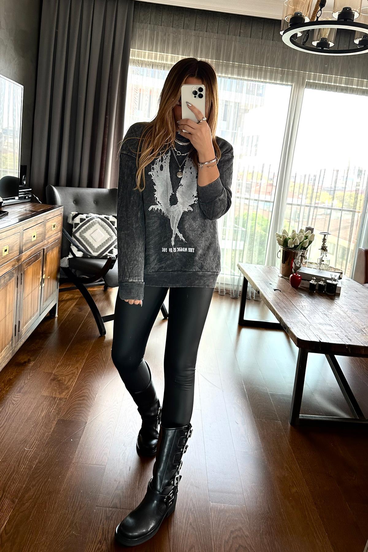 Yıkamalı Magic Sweatshirt Koyu Gri