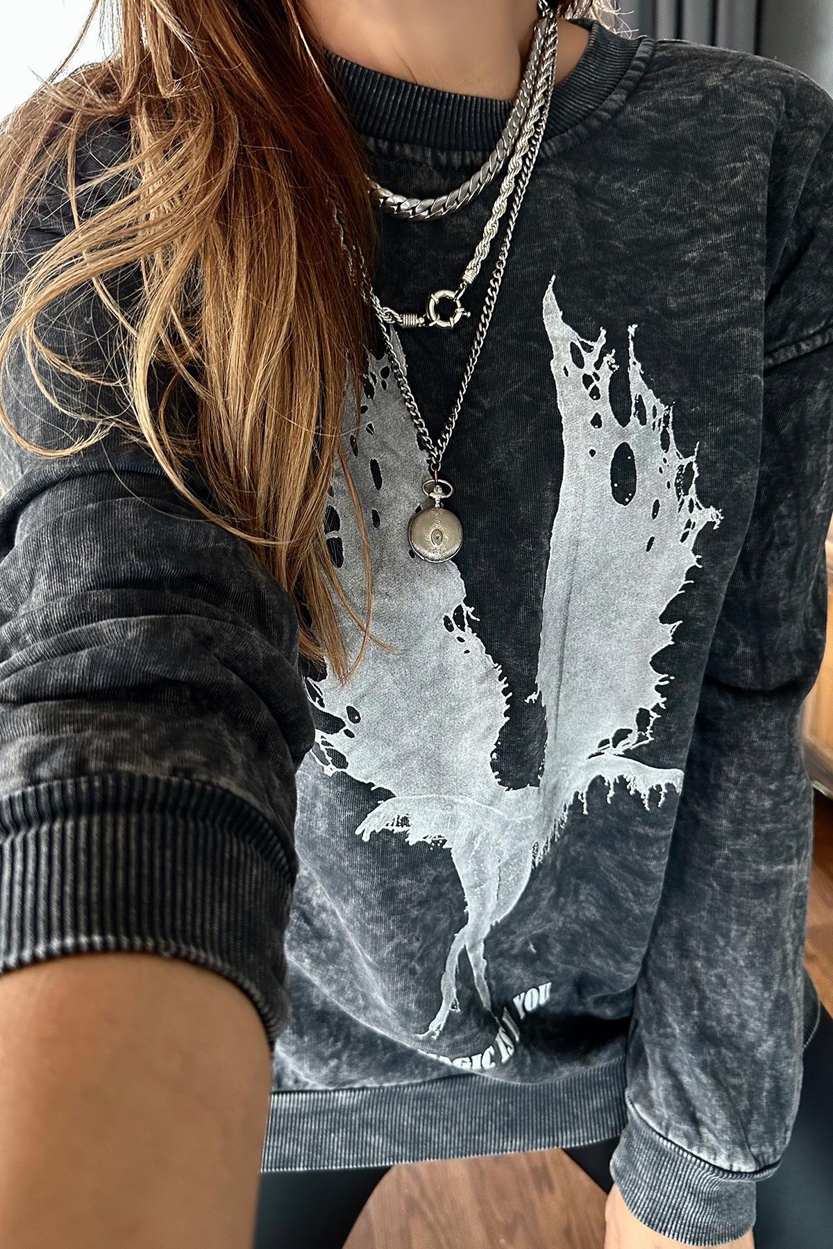 Yıkamalı Magic Sweatshirt Koyu Gri