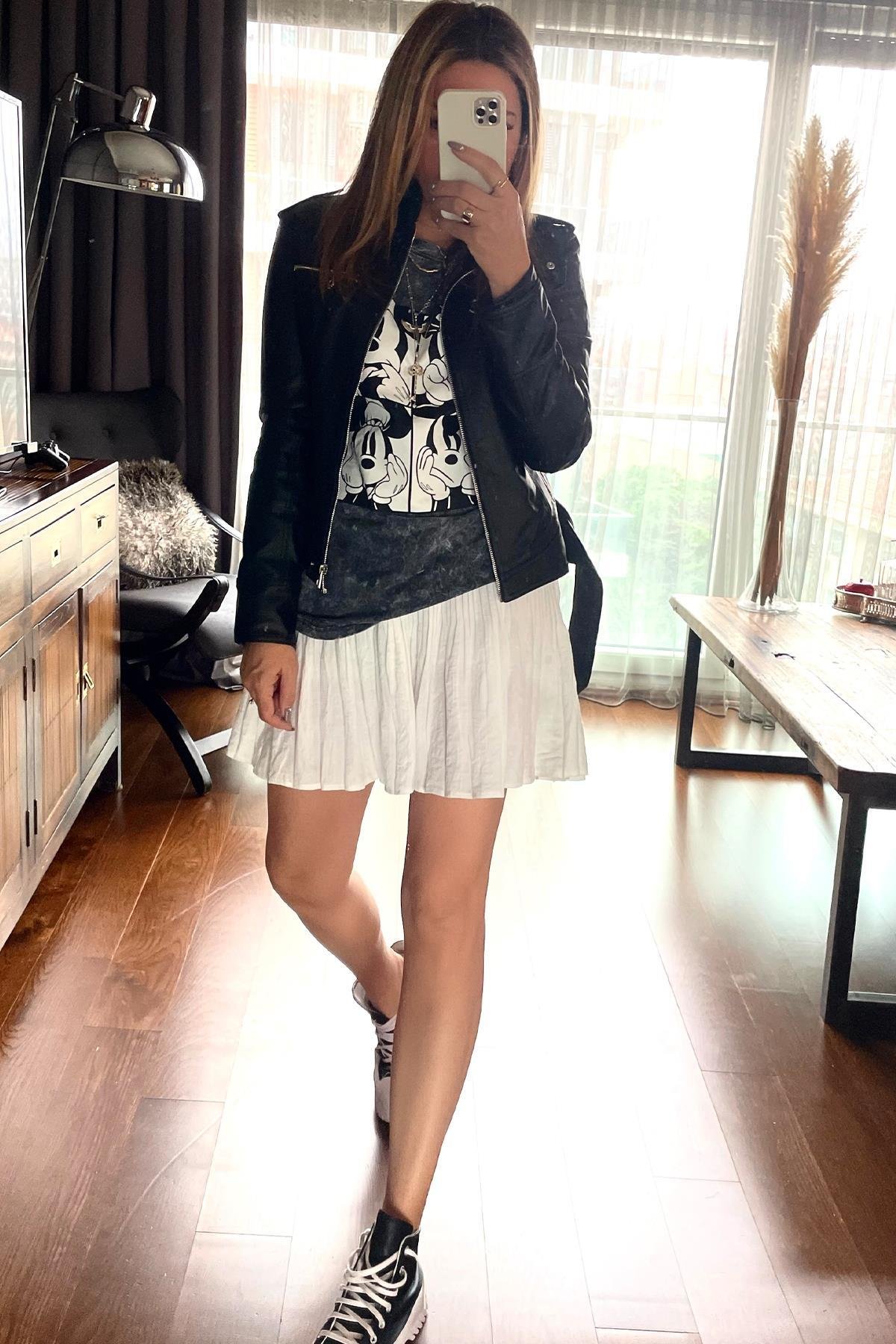 Yıkamalı Mickey Mouse Tshirt Gri