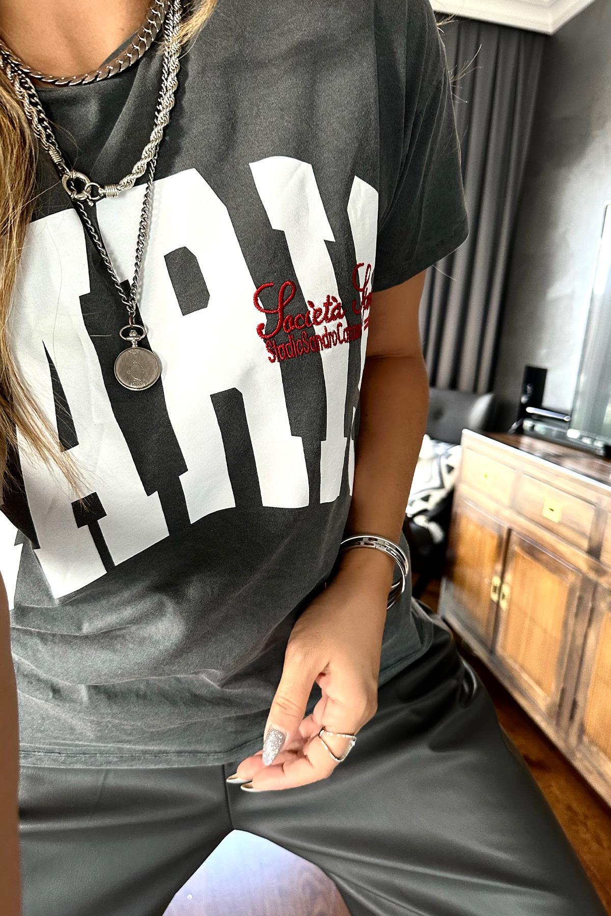 Yıkamalı Paris Tshirt Gri