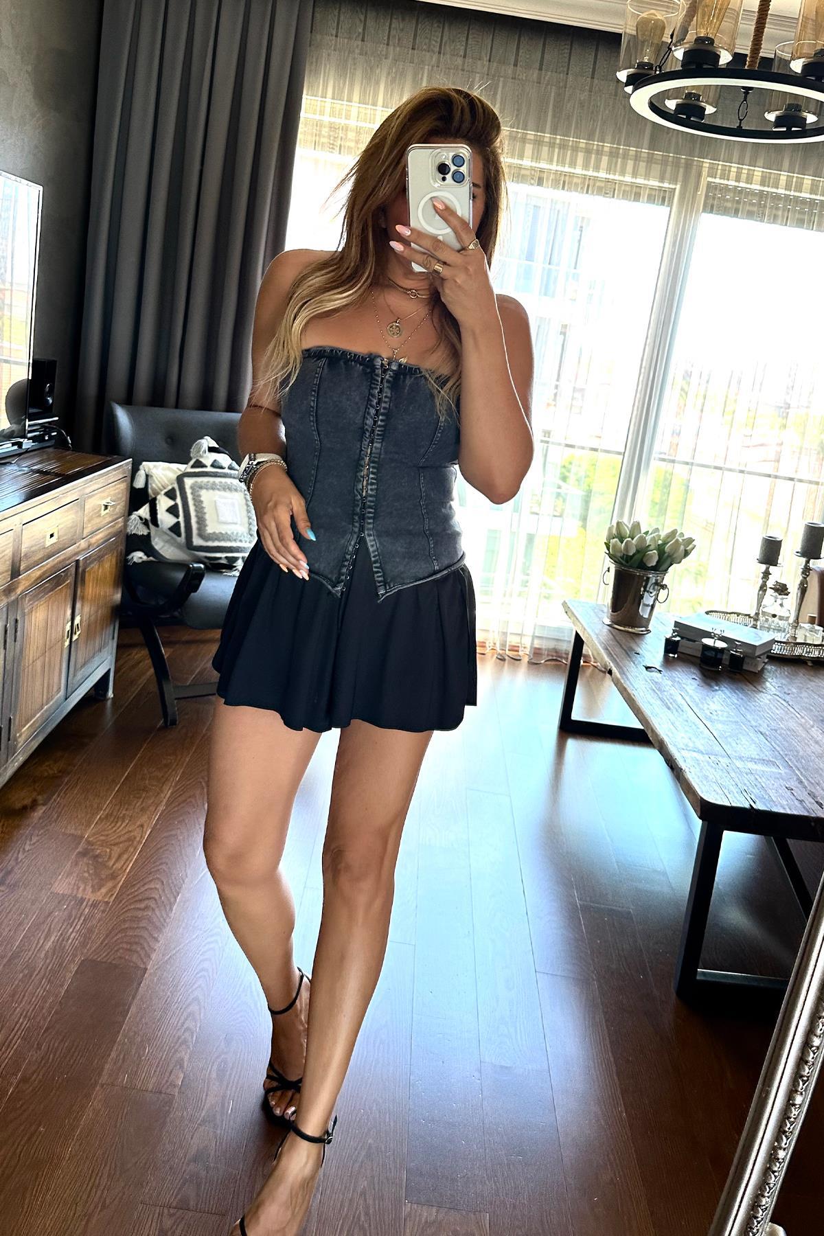 Yıkamalı Sweat Kumaş Büstiyer Gri