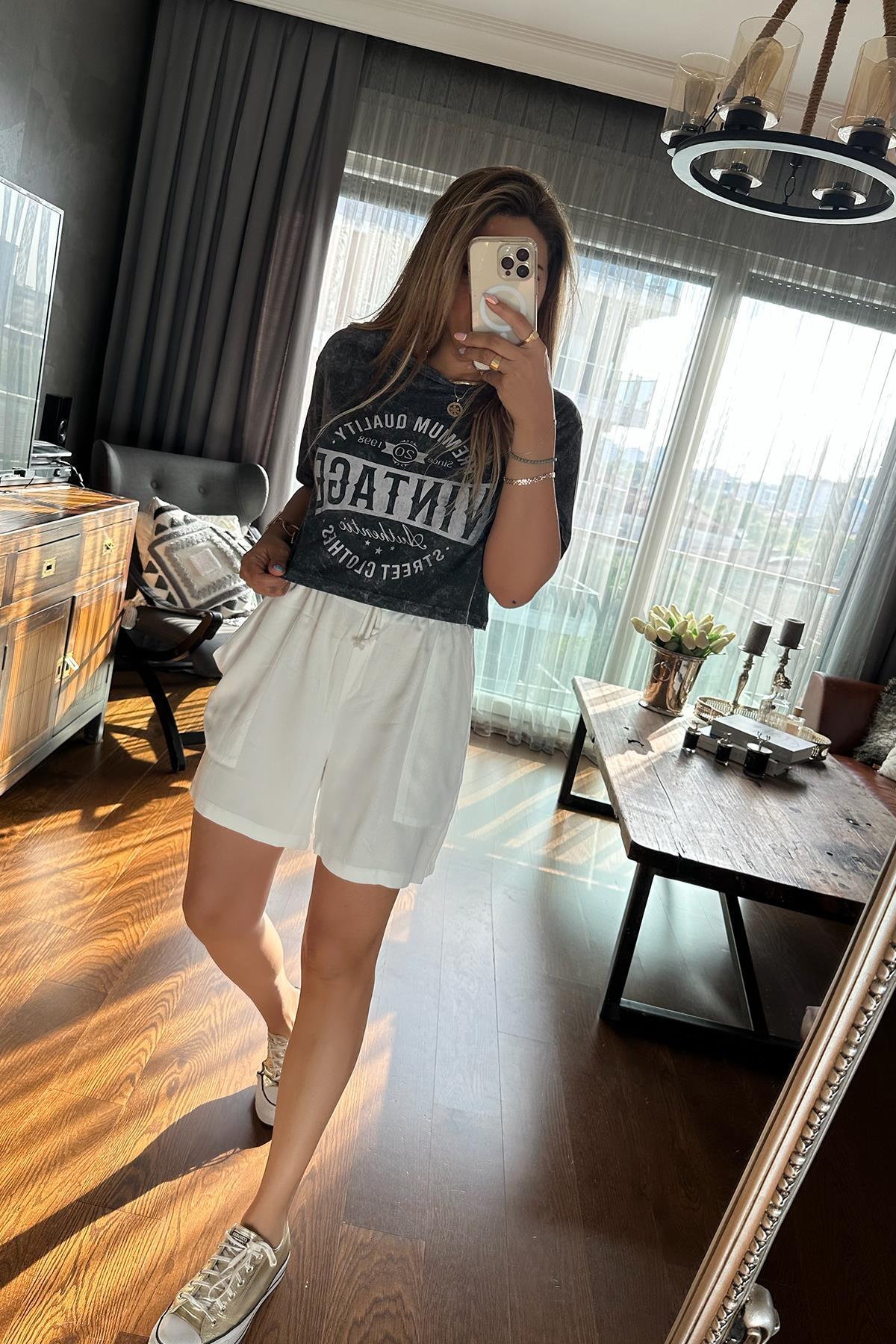 Yıkamalı Vintage Tshirt Gri