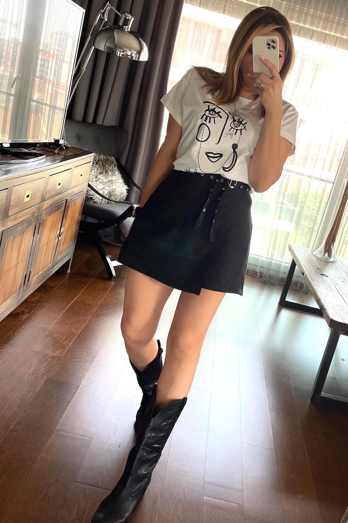 Yüz Figürlü Tshirt Ekru