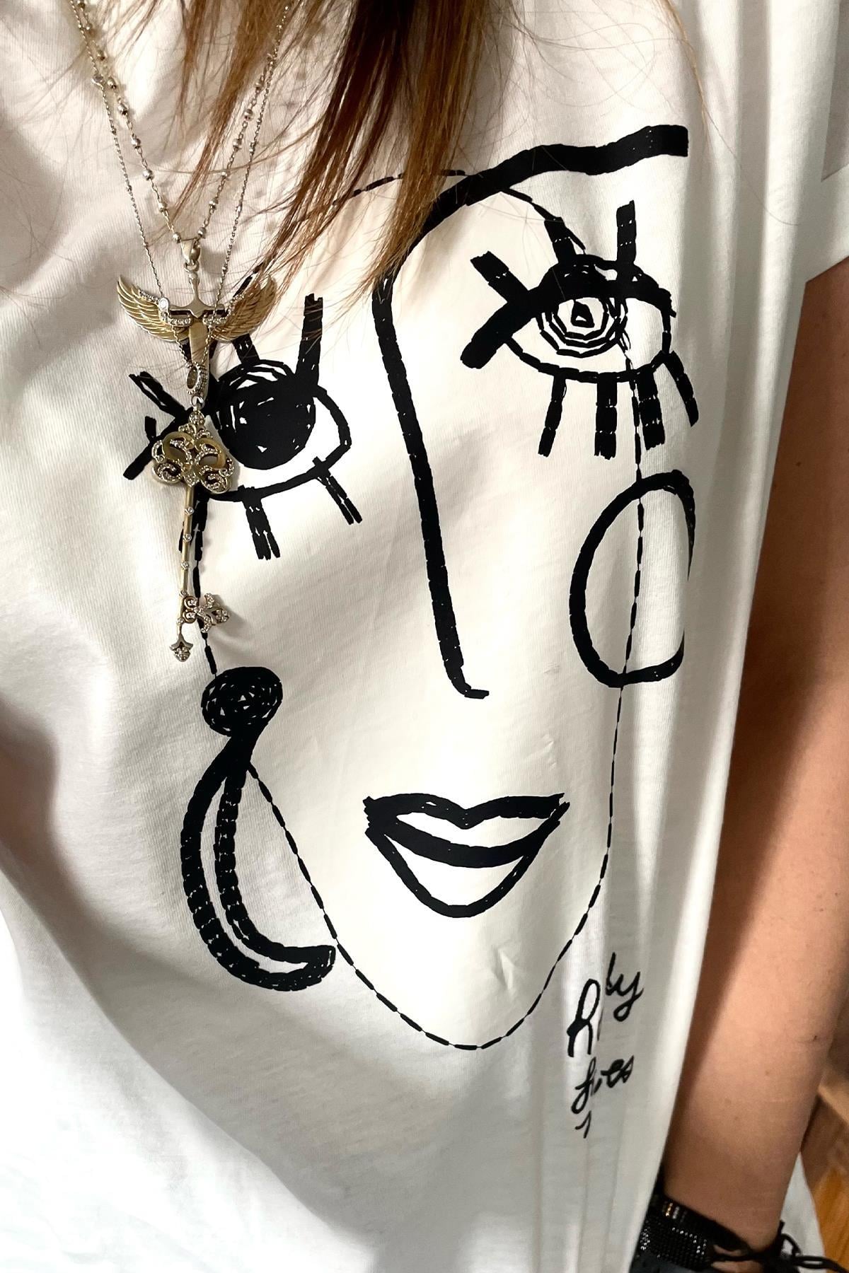 Yüz Figürlü Tshirt Ekru