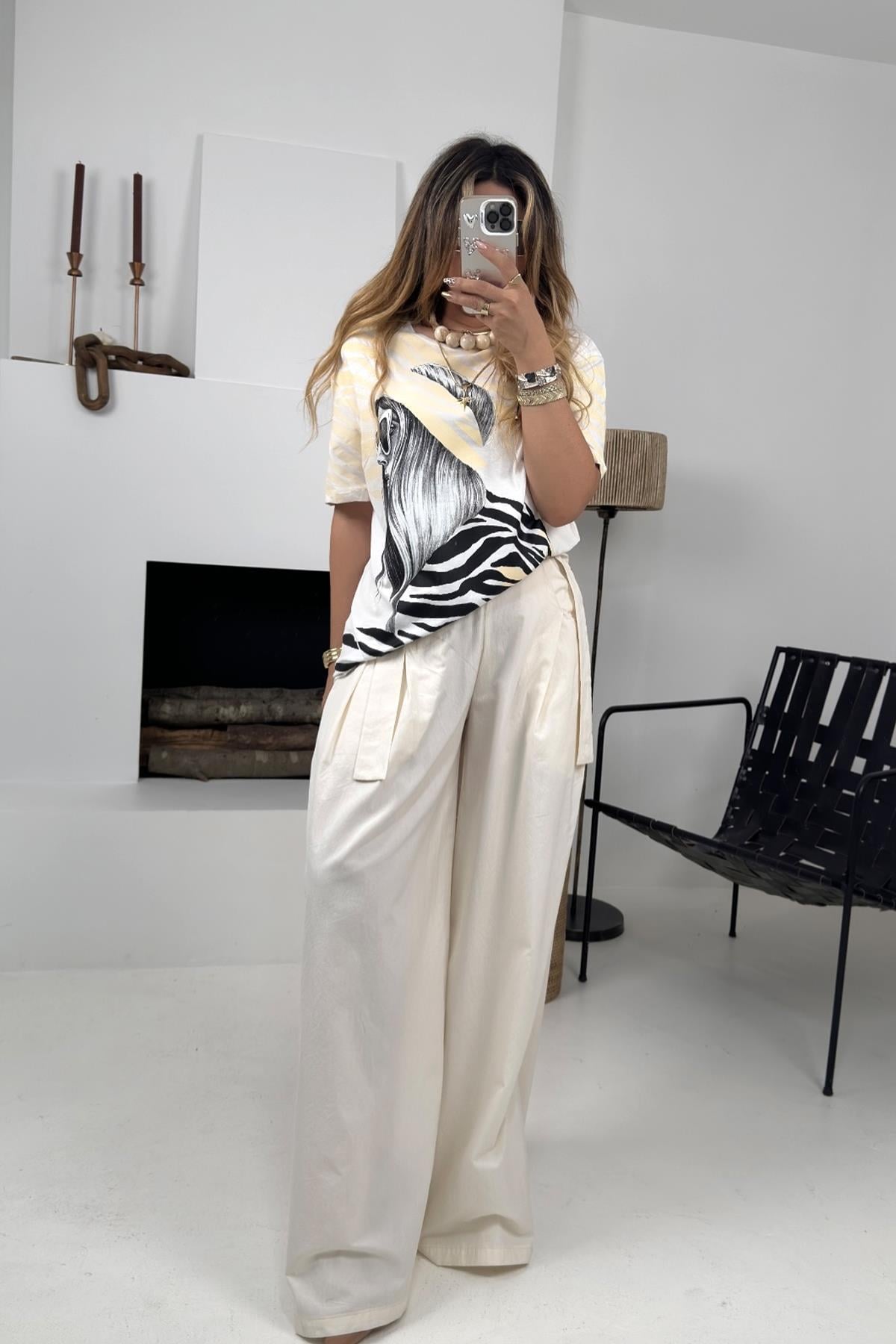 Zebra Kız Tshirt Ekru