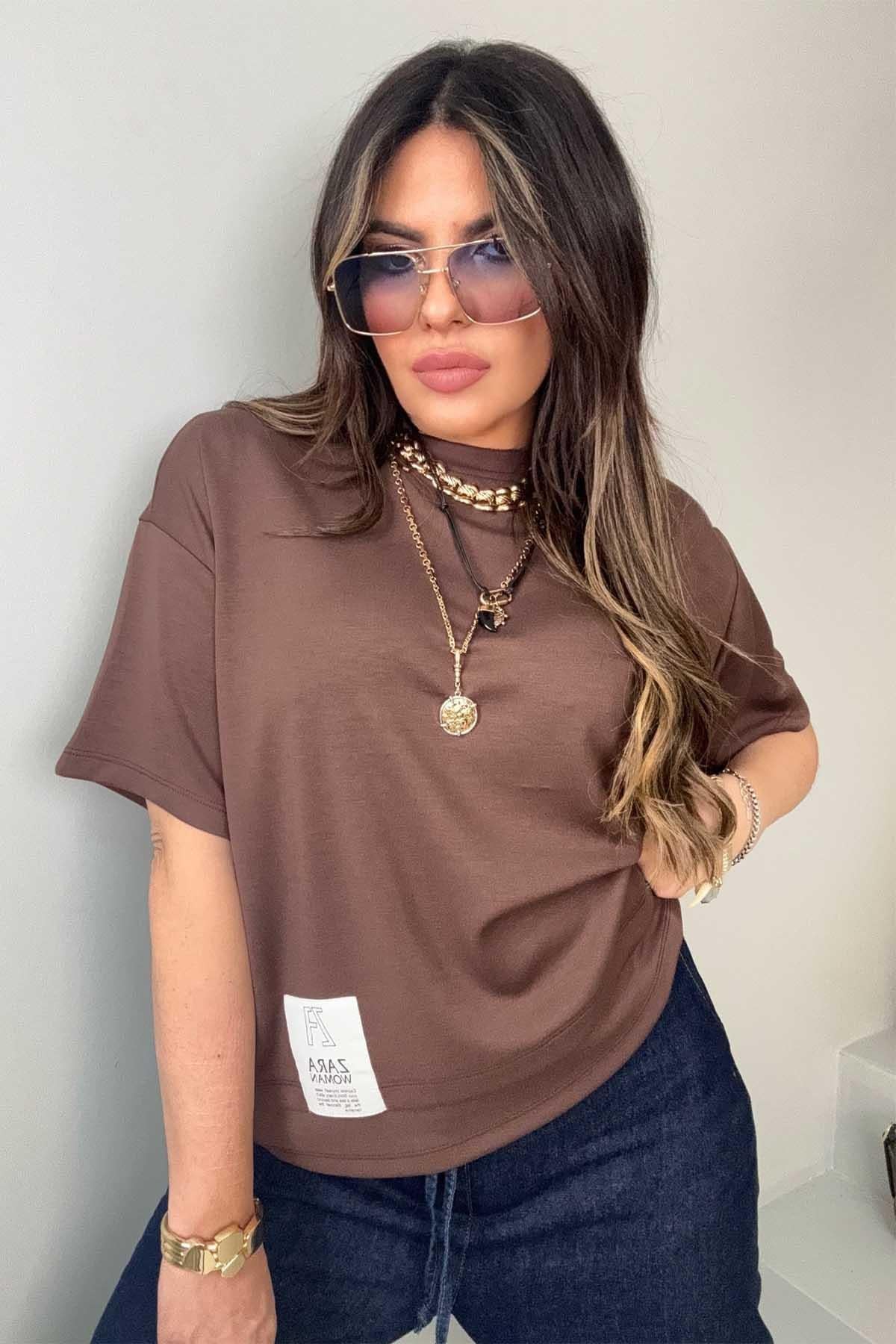 ZR Basic Bisiklet Yaka Tshirt Acı Kahve