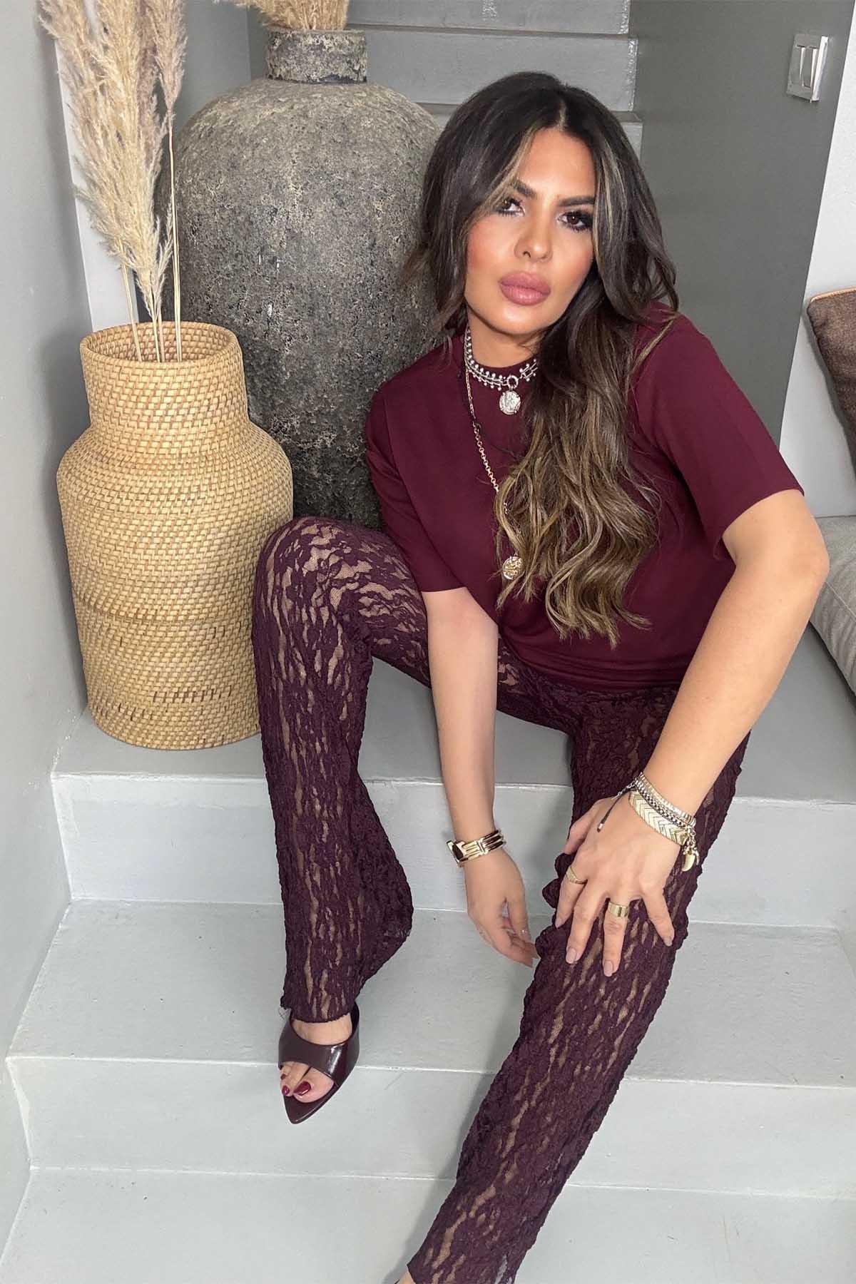ZR Basic Bisiklet Yaka Tshirt Bordo