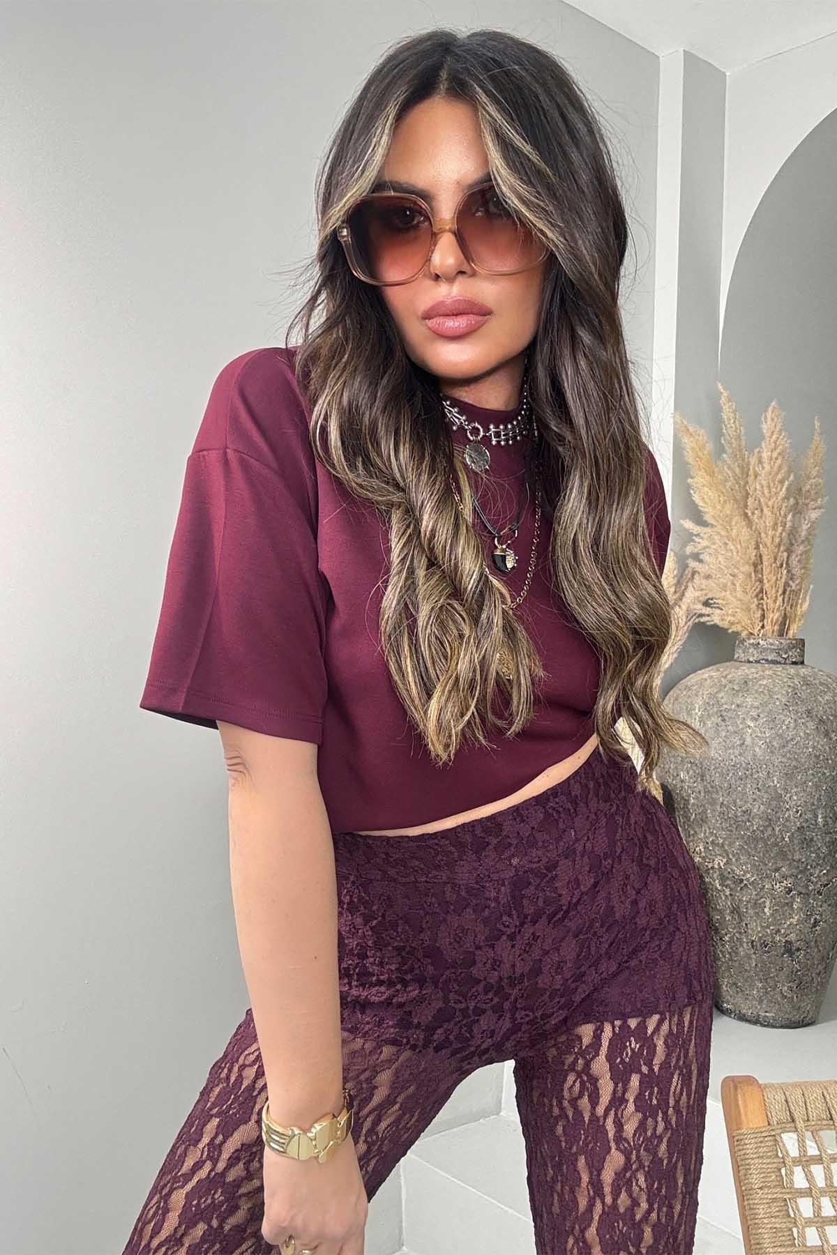 ZR Basic Bisiklet Yaka Tshirt Bordo