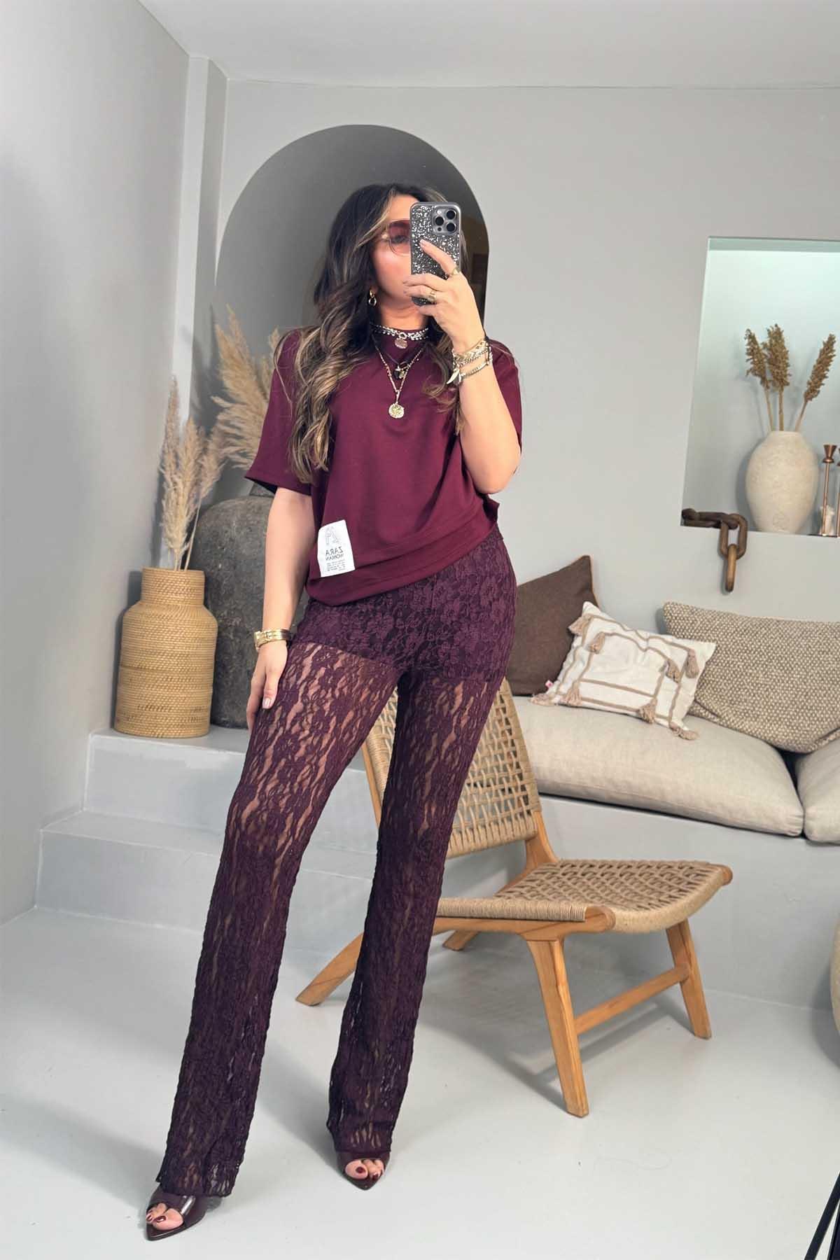 ZR Basic Bisiklet Yaka Tshirt Bordo
