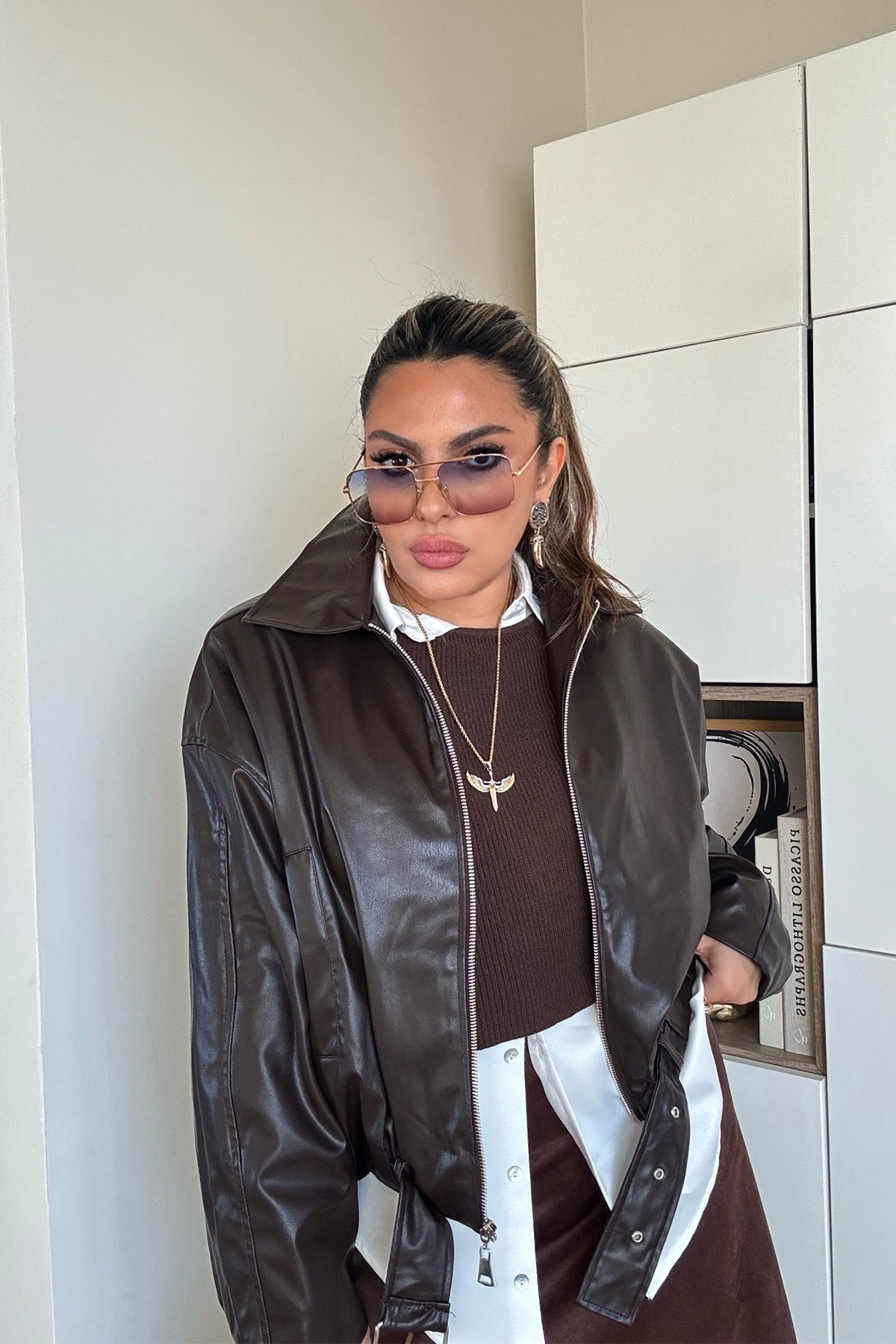 Zr Model Deri Bomber Ceket Acı Kahve