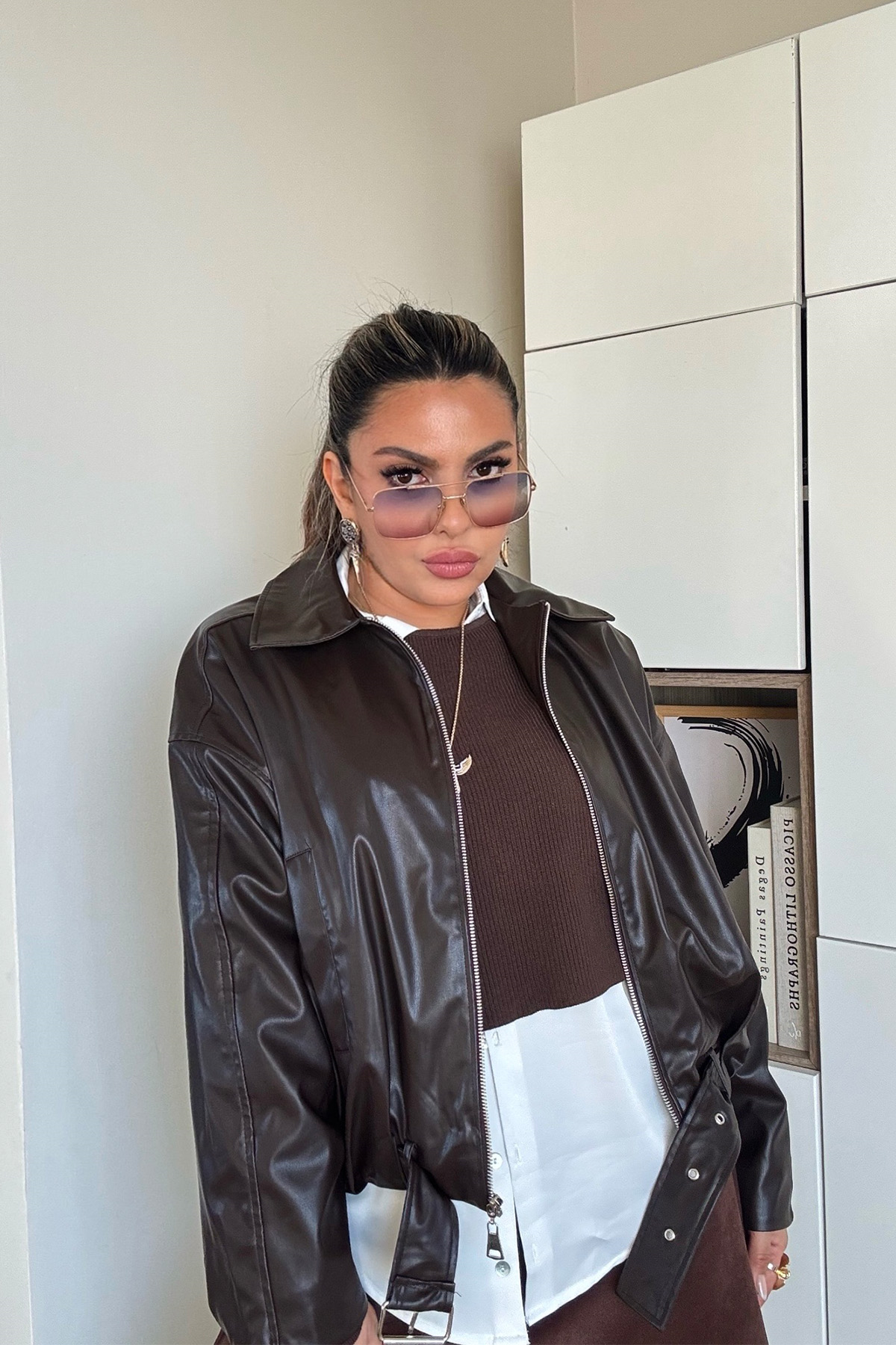 Zr Model Deri Bomber Ceket Acı Kahve