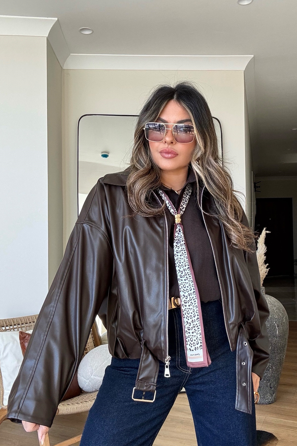 Zr Model Deri Bomber Ceket Acı Kahve