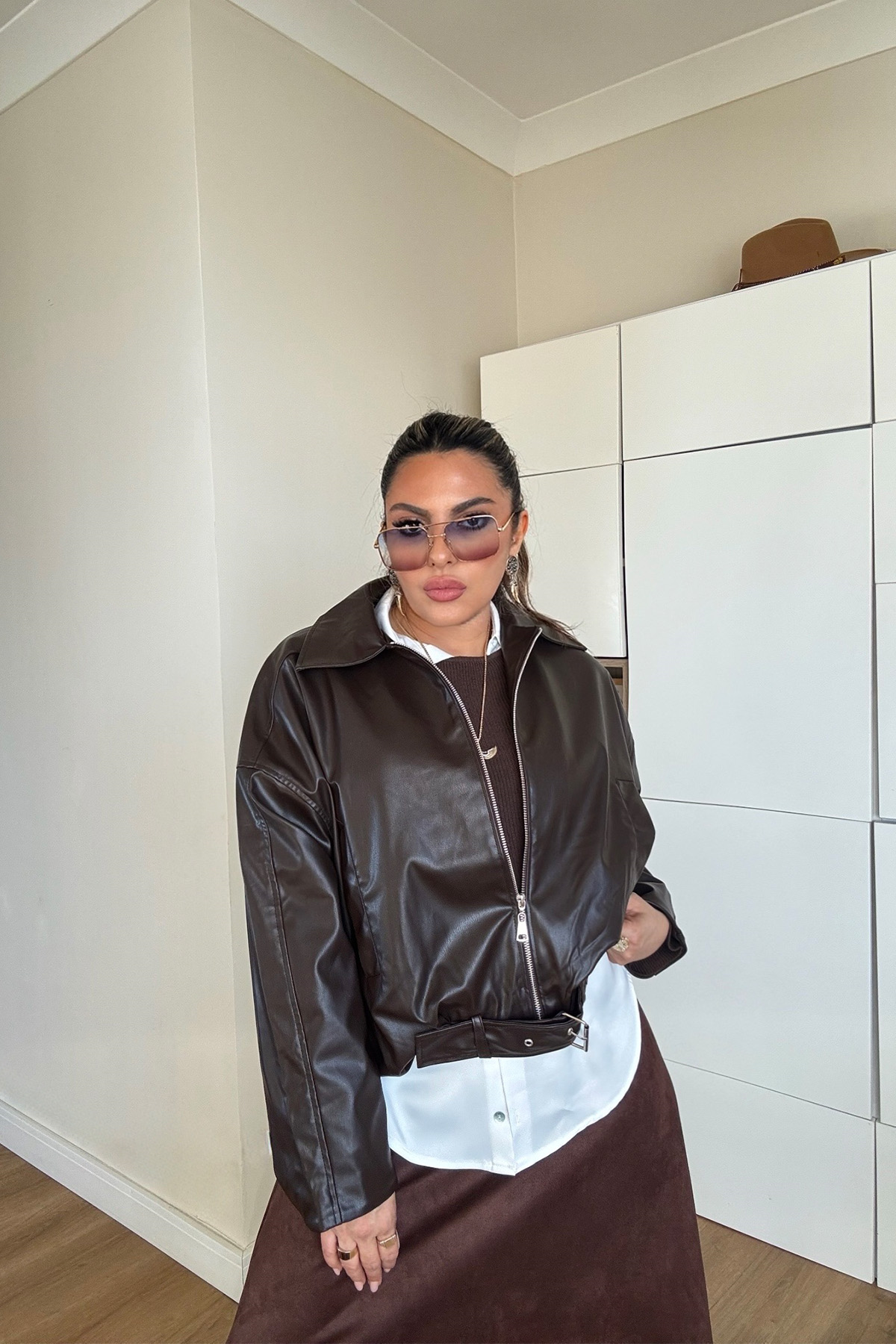 Zr Model Deri Bomber Ceket Acı Kahve