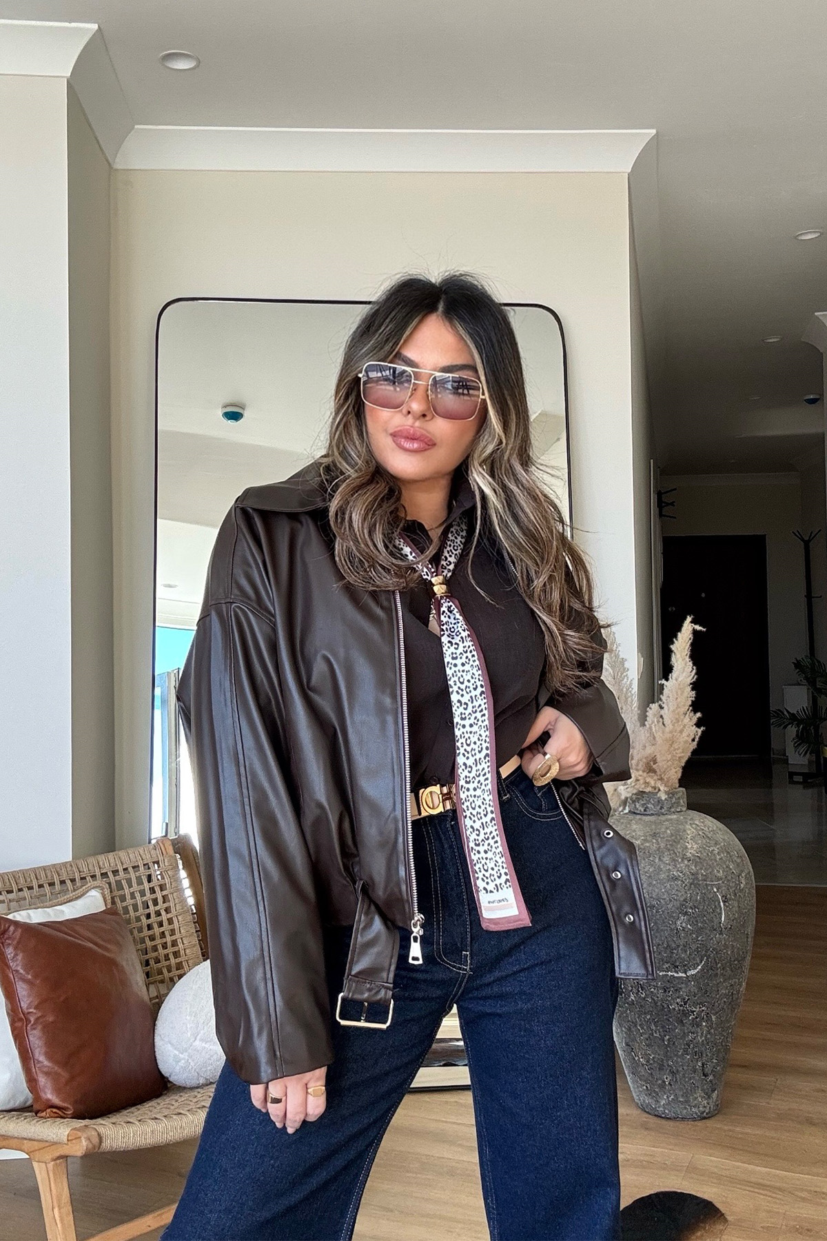 Zr Model Deri Bomber Ceket Acı Kahve