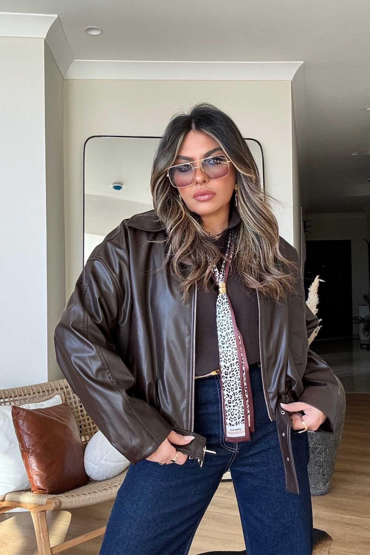 Zr Model Deri Bomber Ceket Acı Kahve