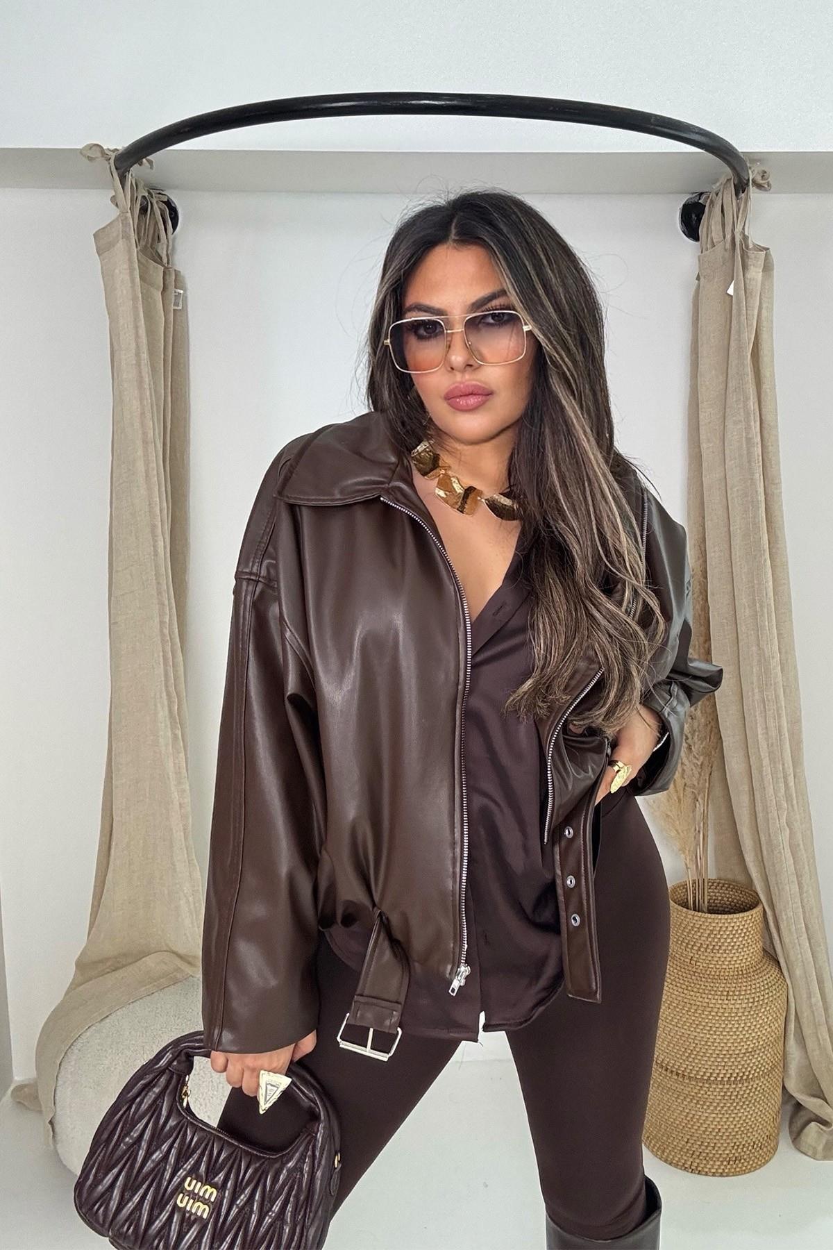 Zr Model Deri Ceket Acı Kahve