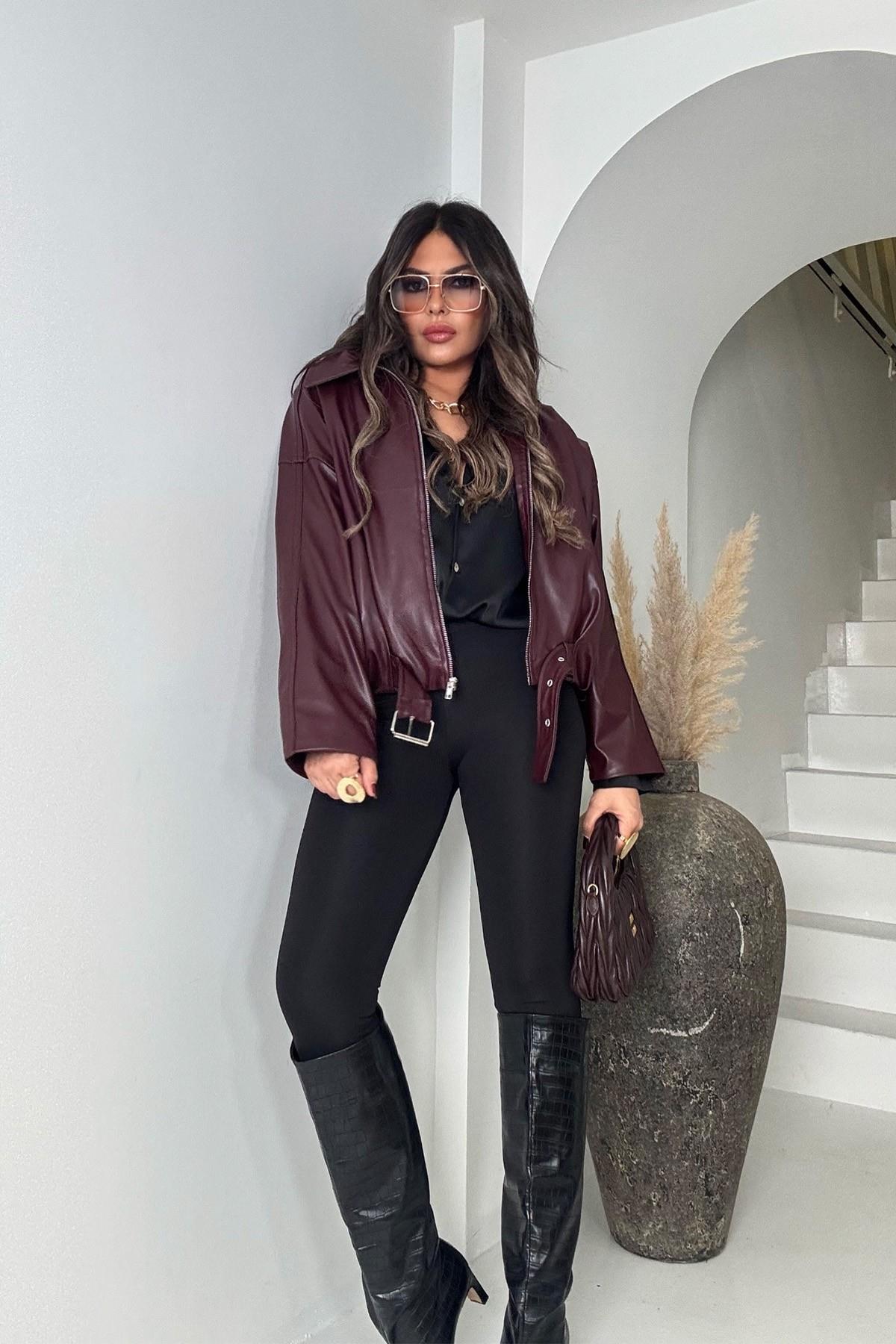 Zr Model Deri Ceket Bordo