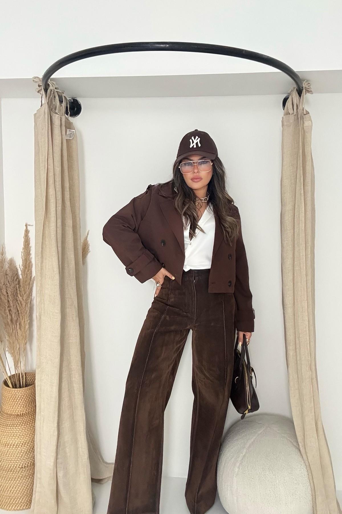 ZR Model Kadife Kaplama Jean Pantolon Acı Kahve