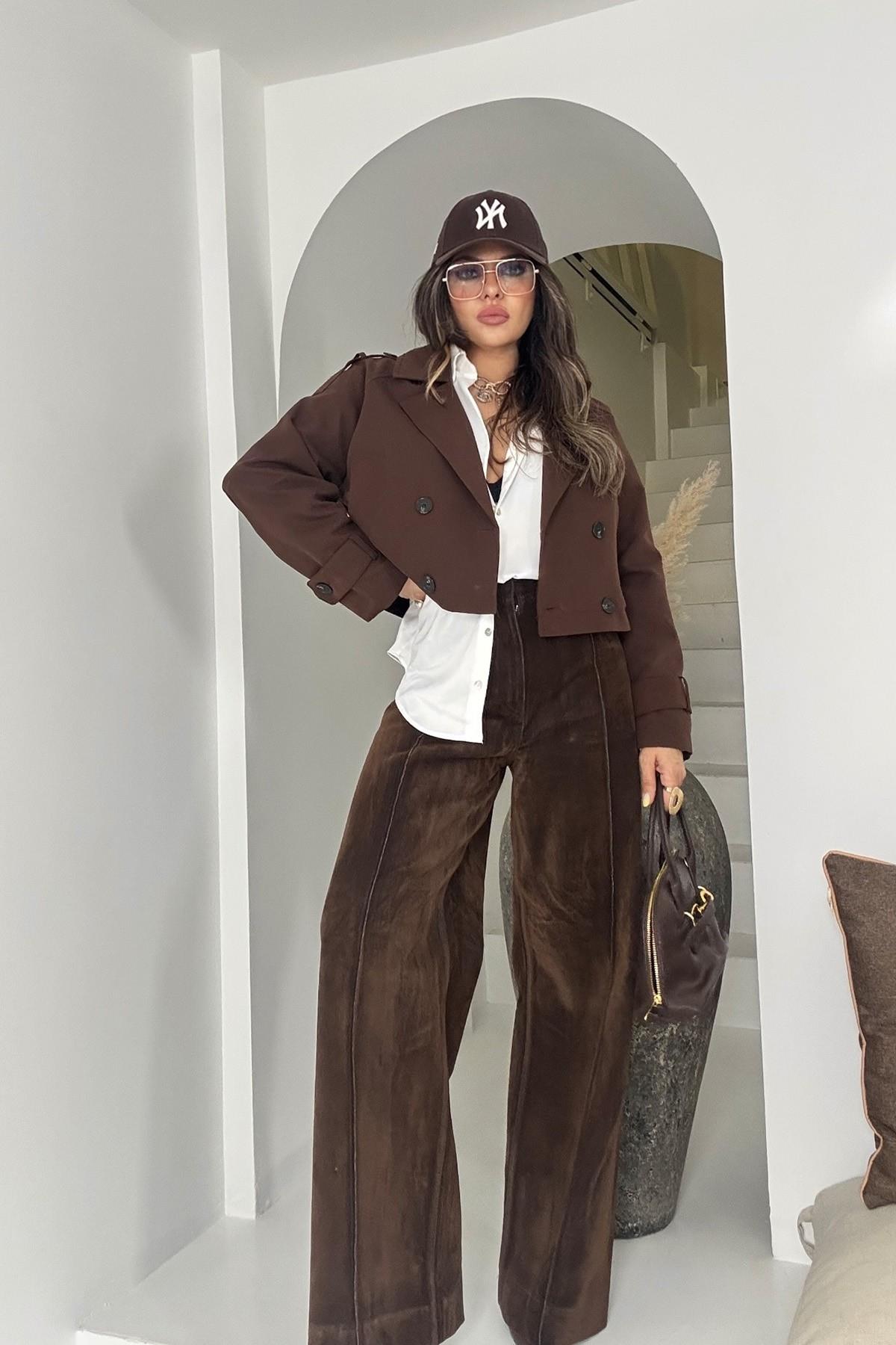 ZR Model Kadife Kaplama Jean Pantolon Acı Kahve