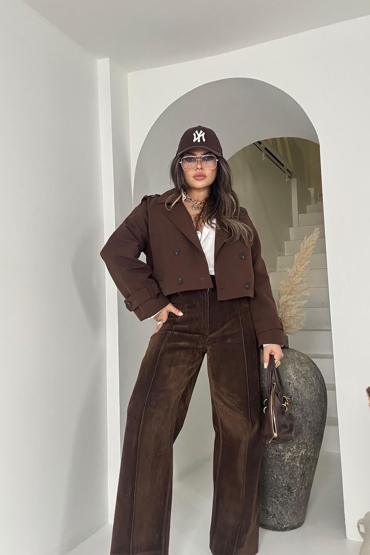ZR Model Kadife Kaplama Jean Pantolon Acı Kahve