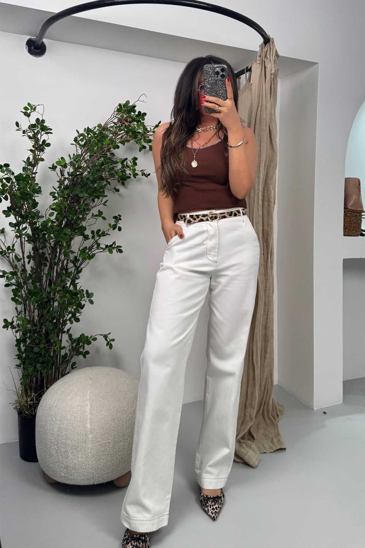 ZR Model Kontrast Dikişli Kanvas Takım Ekru